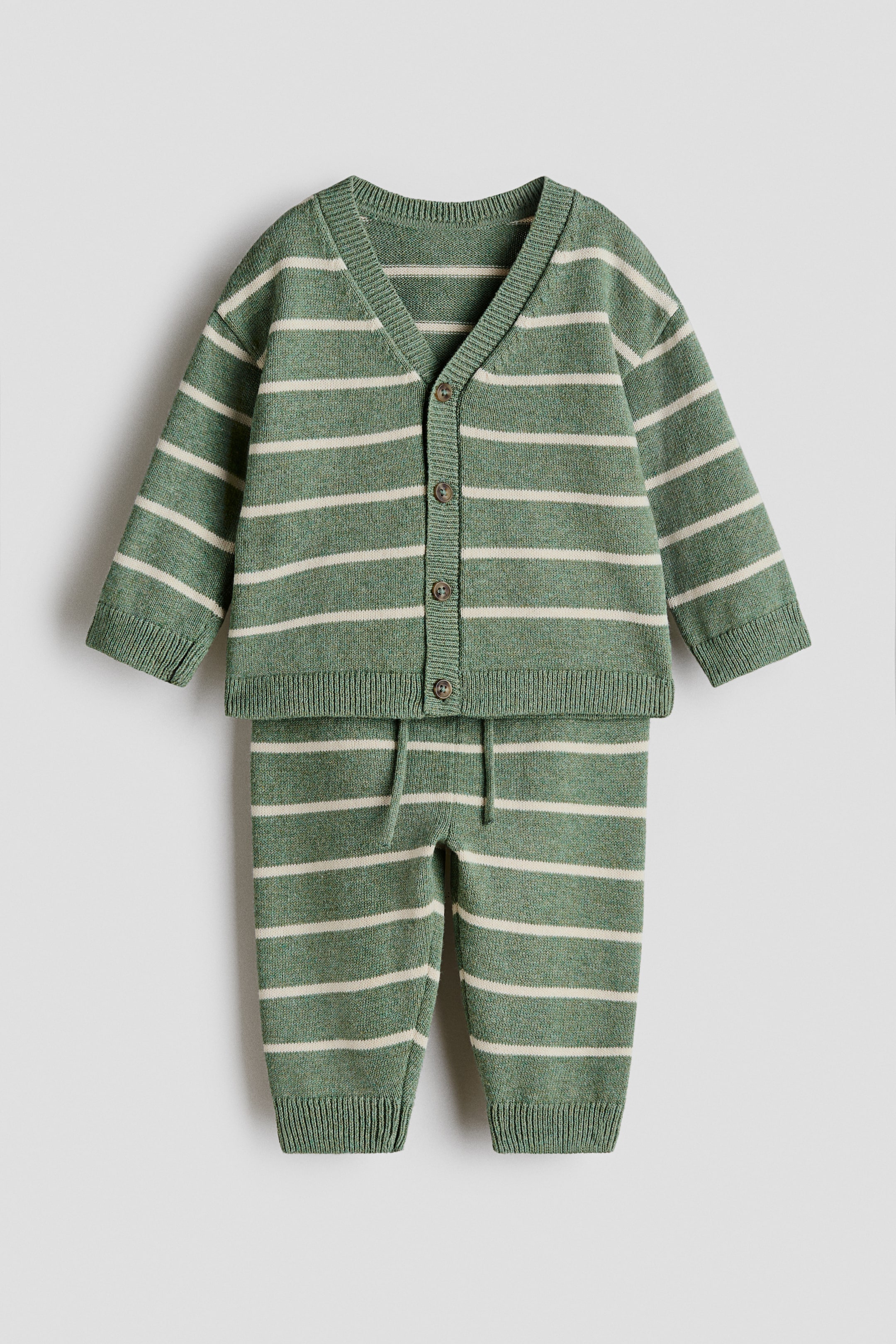 Näytä suurempi kuva: Kaksiosainen puuvillaneulesetti - Vihreä/Raidallinen - Kids | H&M FI 1