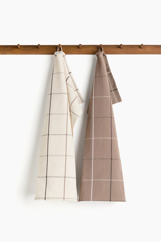 2-pack linen-blend tea towels - Mole/Checked/Mole/Striped/Dusty blue/Striped/Dusty blue/Checked - 1