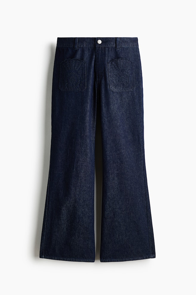 Flared Regular Waist Ankle Jeans - Dark denim blue - 1