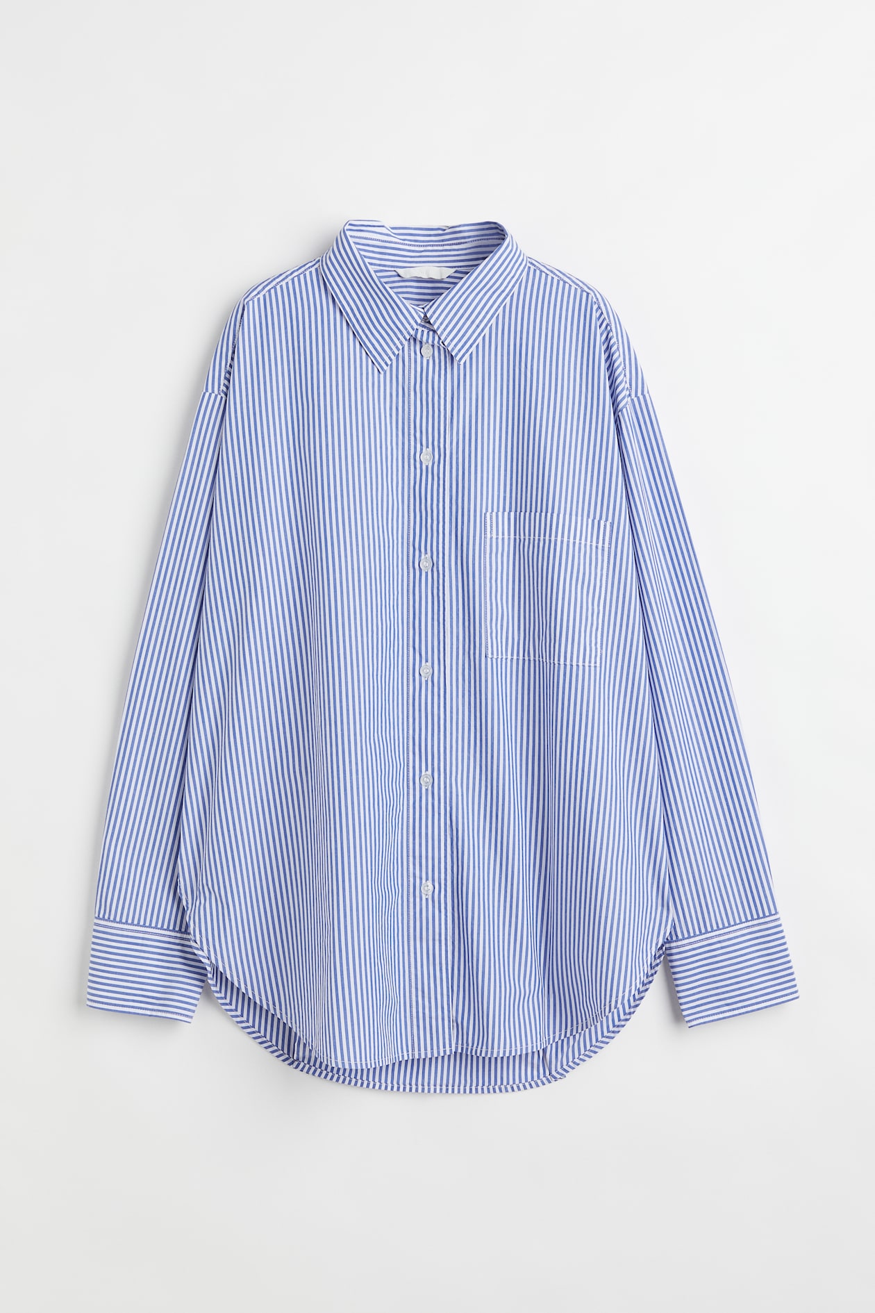 Oversized cotton shirt - Long sleeve - Regular length - Blue/White ...