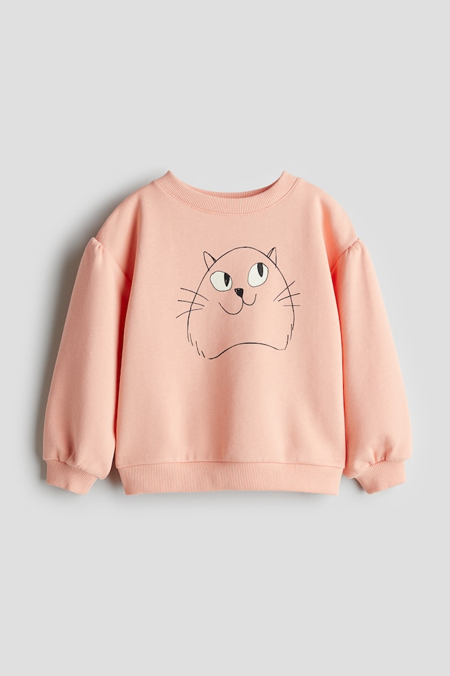Baumwollsweatshirt mit Print - Pfirsich/Katze - 1