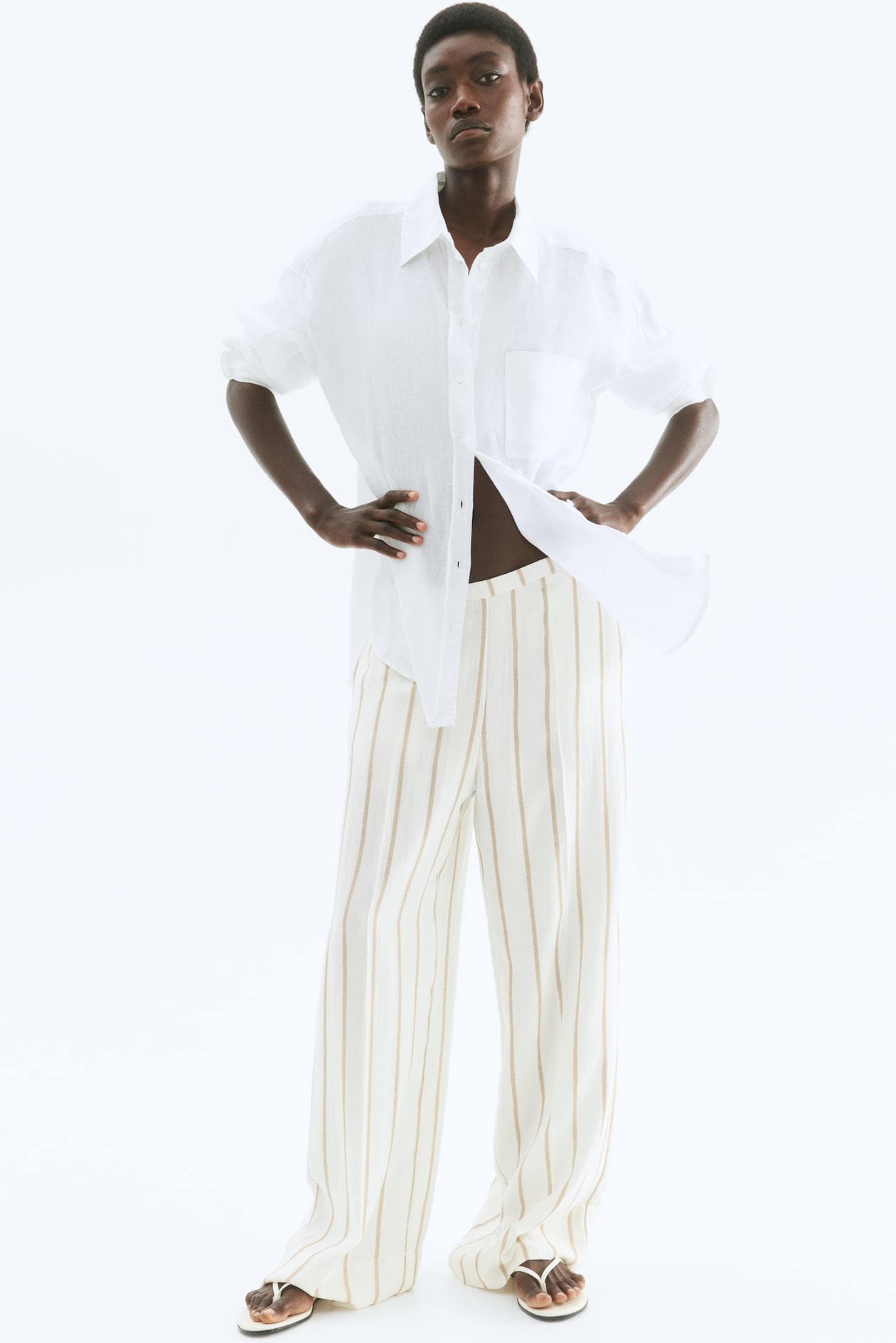 Wide-Leg Twill Pants