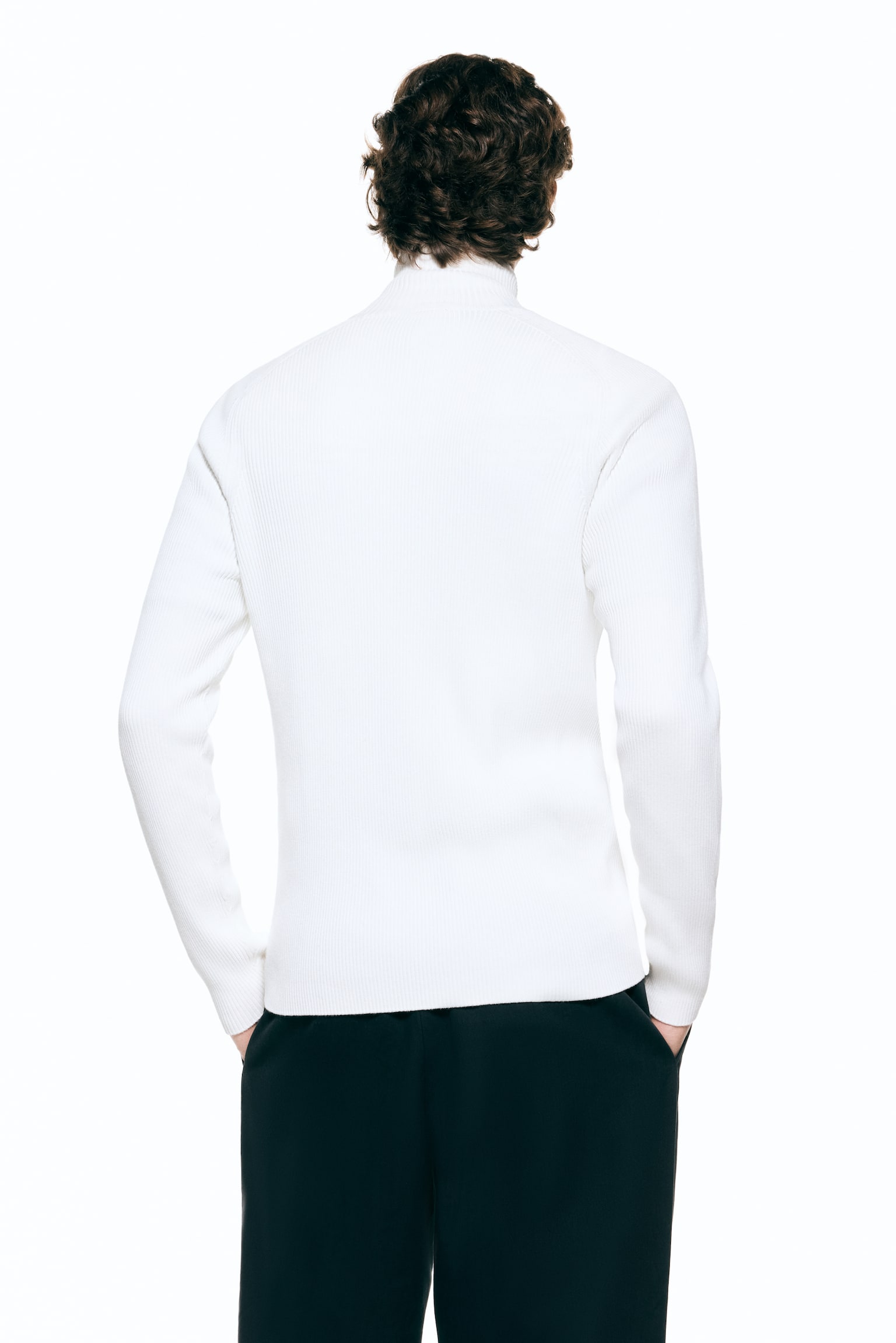 Slim Fit Rib-knit cardigan - White/Navy blue - 5