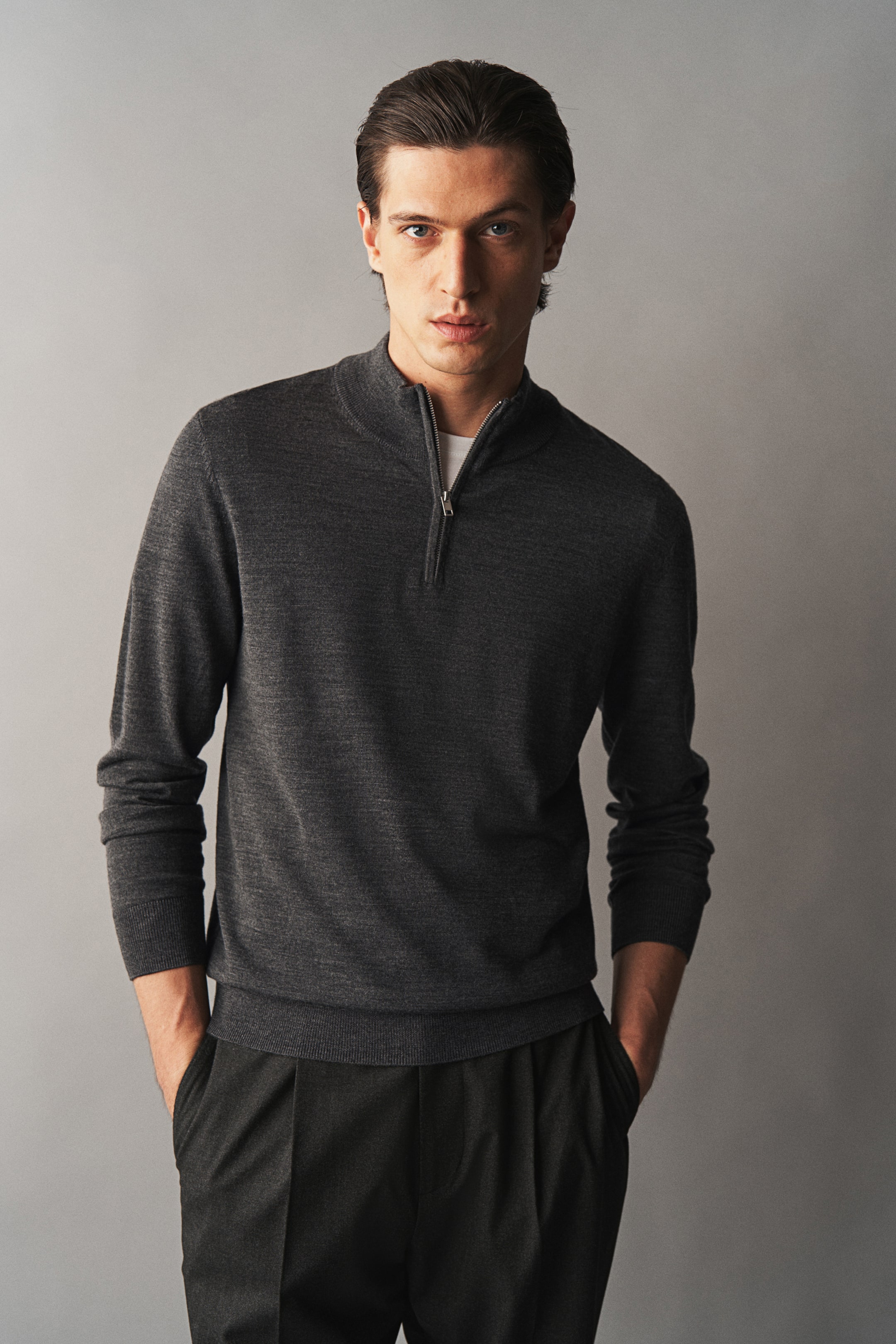 Slim Fit Half-Zip Merino Wool Sweater