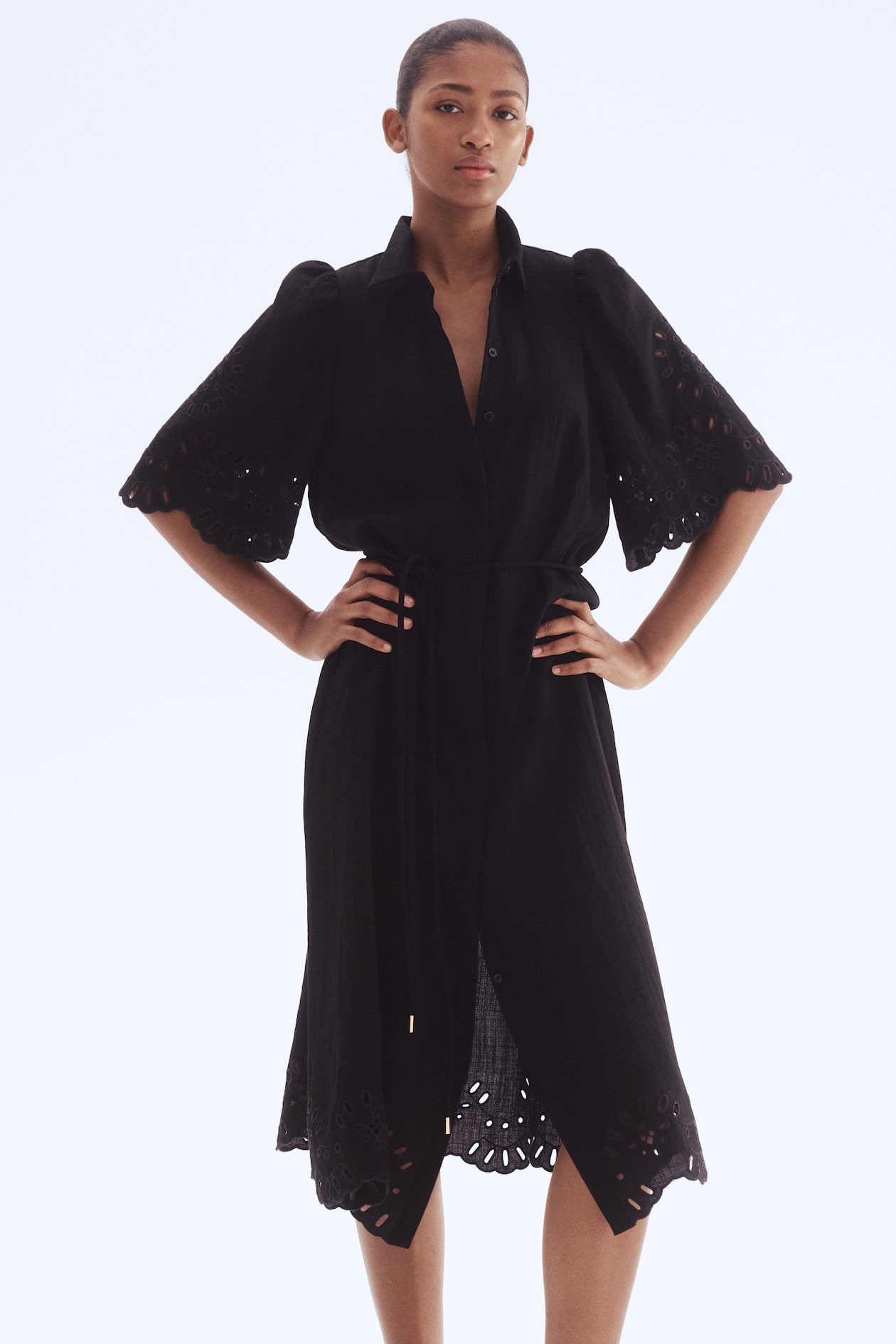 Shirt Dress with Eyelet Embroidery