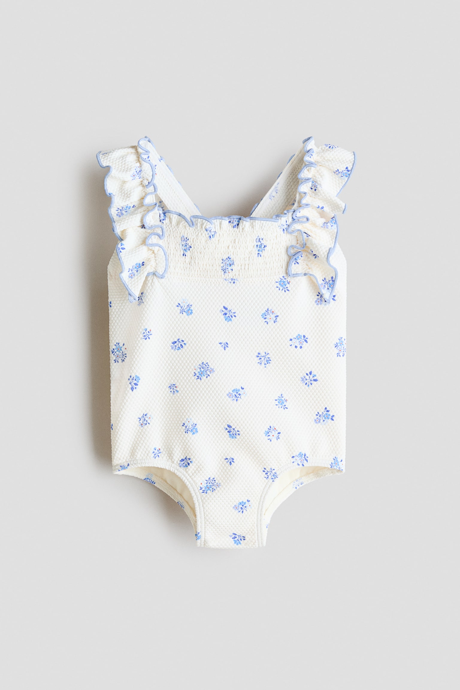 Kostium kąpielowy o strukturalnej powierzchni - Biały/Kwiaty