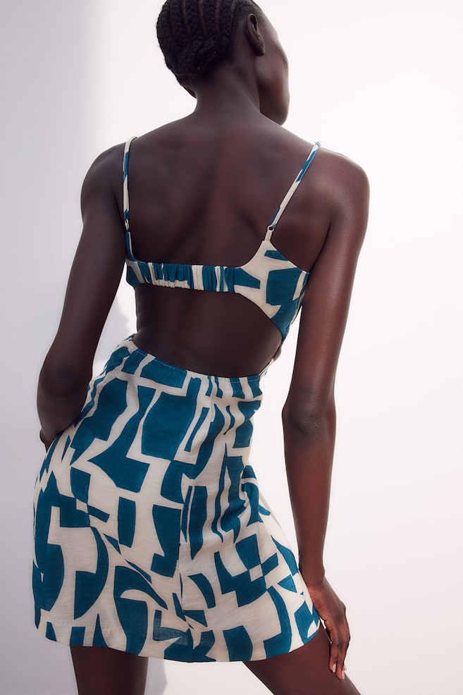 Mini robe à dos ouvert - Crème/motif bleu/Noir - 3