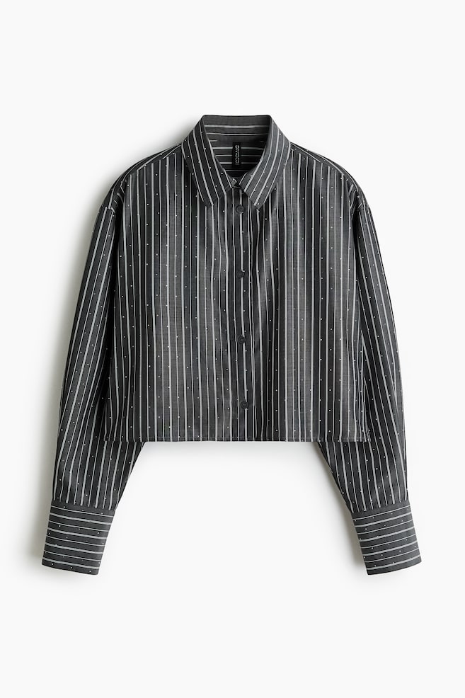 Short embellished shirt - Dark grey/Striped - 1