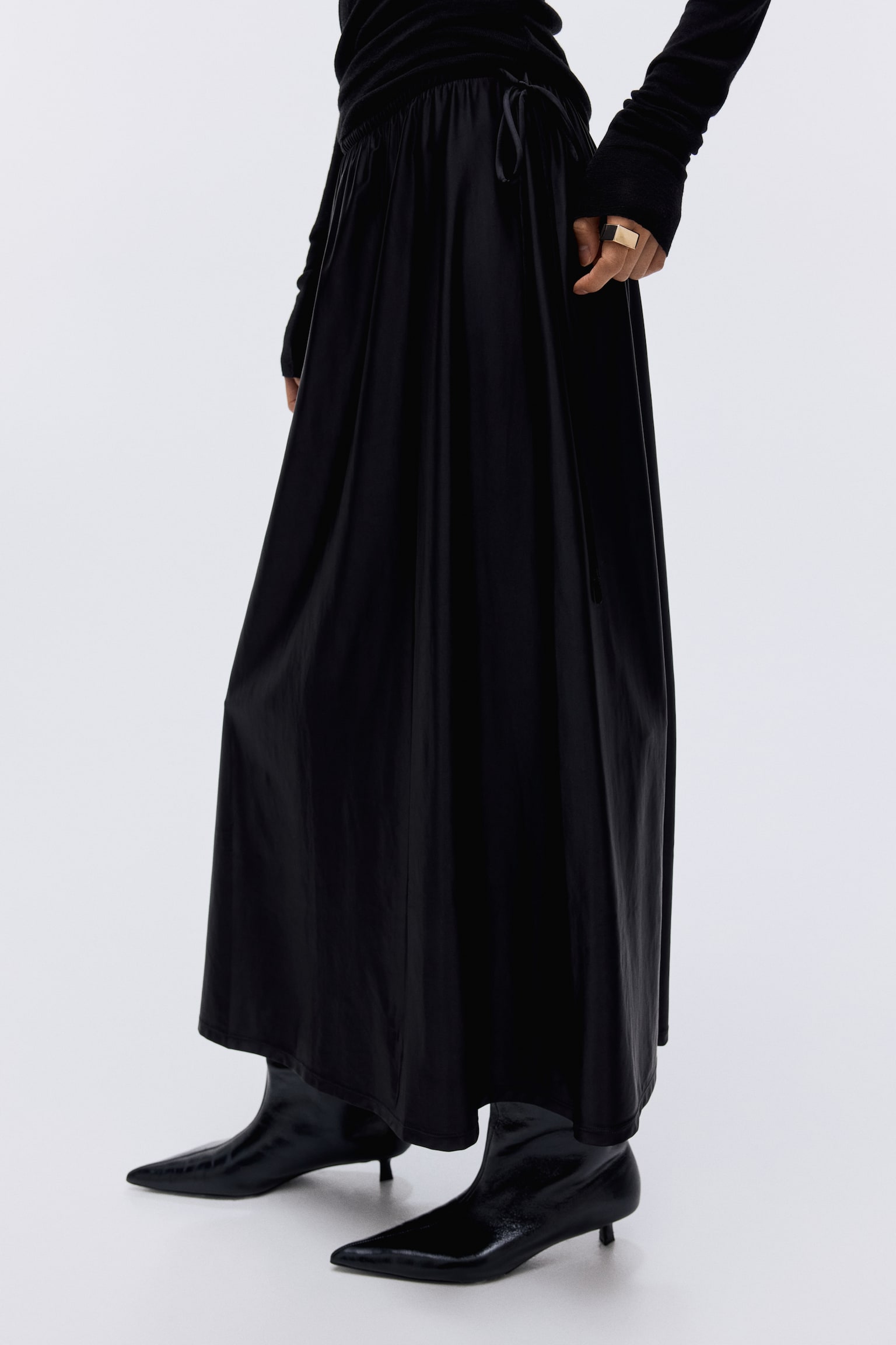 Drawstring-detail skirt - Black/Khaki green/Dark brown - 4