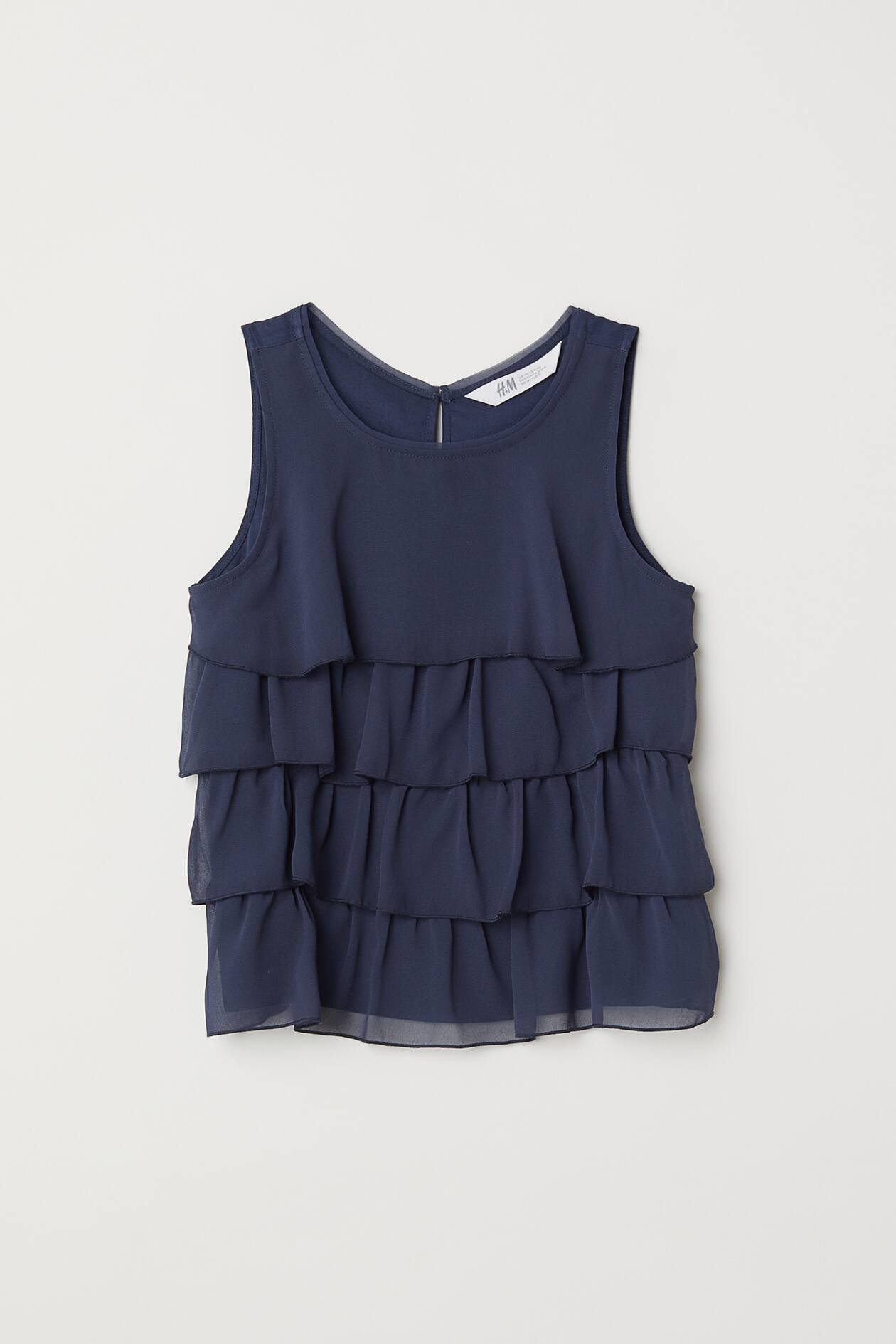 Tiered Chiffon Top - Sleeveless - Dark blue - Kids | H&M US