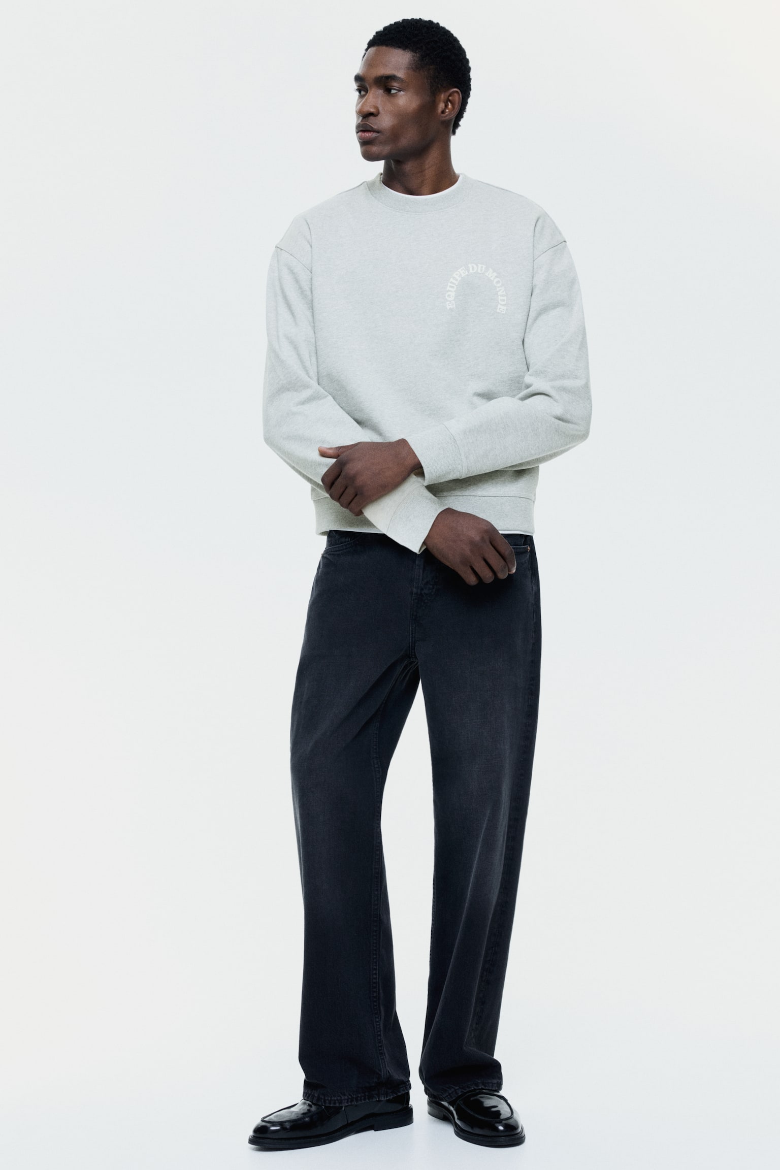 סווטשירט עם הדפס Loose Fit - אפור בהיר מלאנז'/Equipe - 3