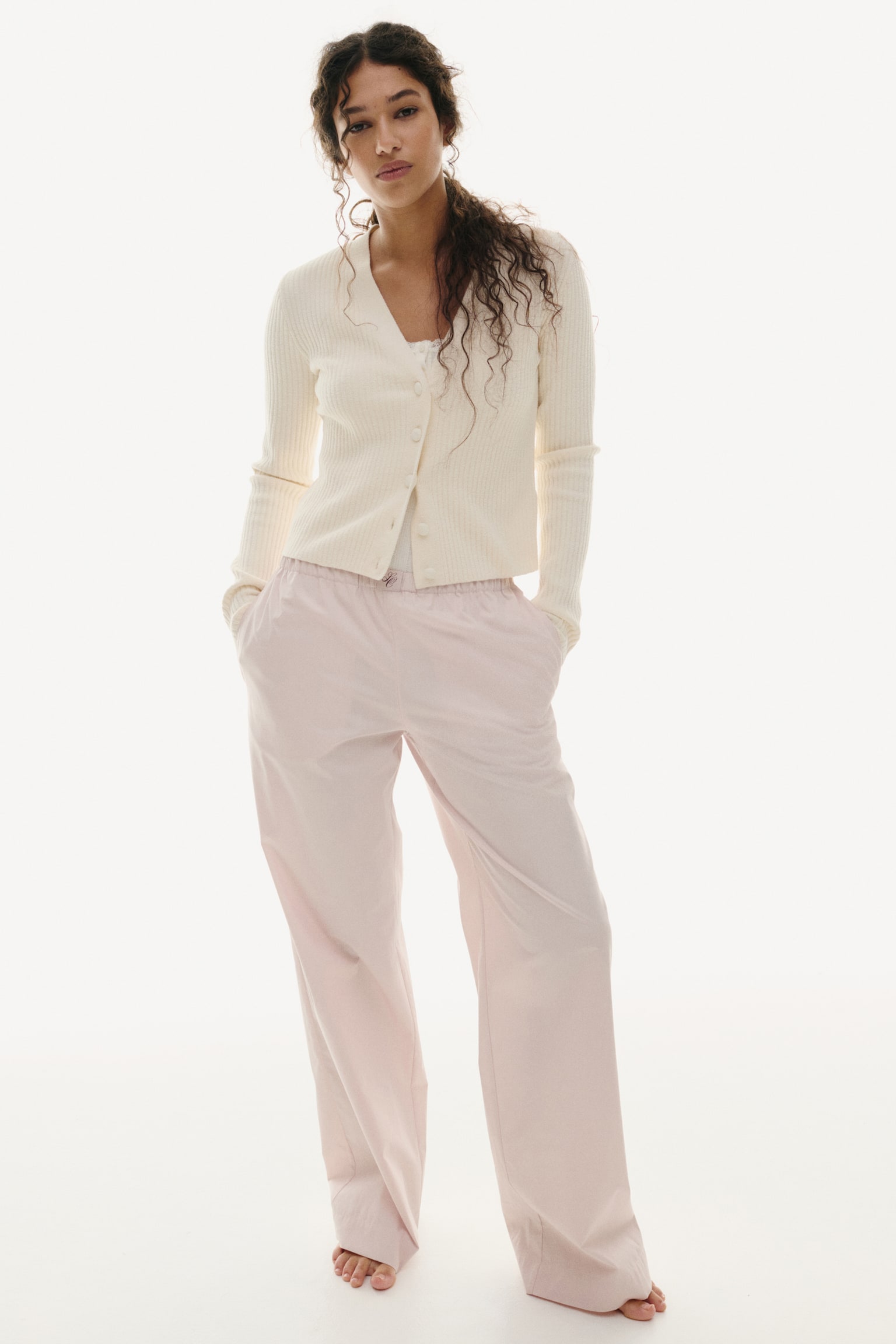 Broek van katoenen popeline - Lichtroze/Bordeauxrood - 6