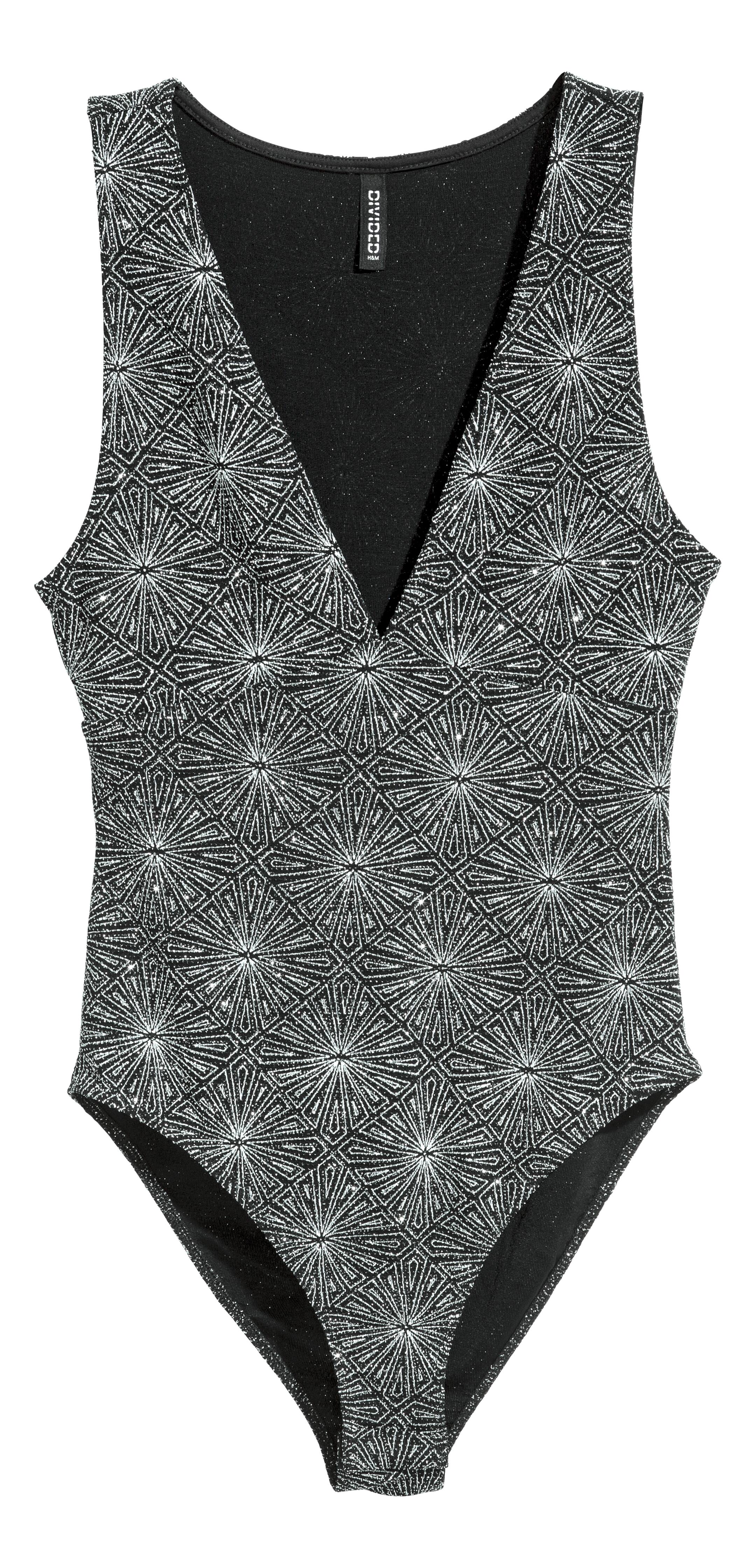 Glittery Bodysuit - Black/silver-colored - Ladies | H&M US ジェラートピケベアショートルームウェア新品