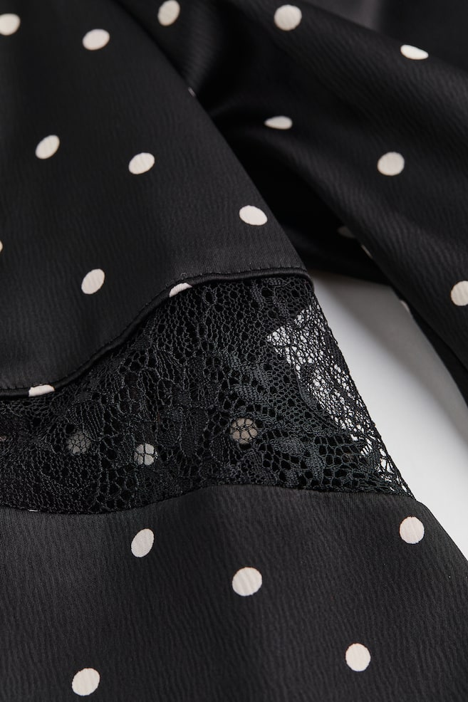 Lace-detail satin dress - Black/Spotted - 2