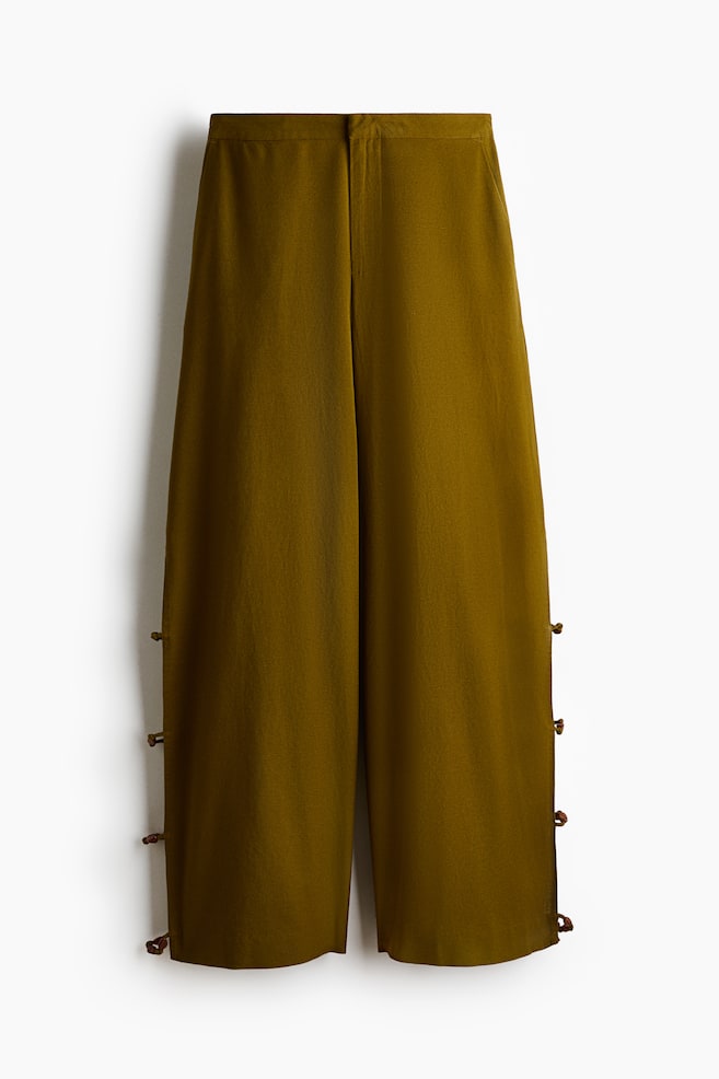 Linen-blend cut-out trousers - Olive green - 1