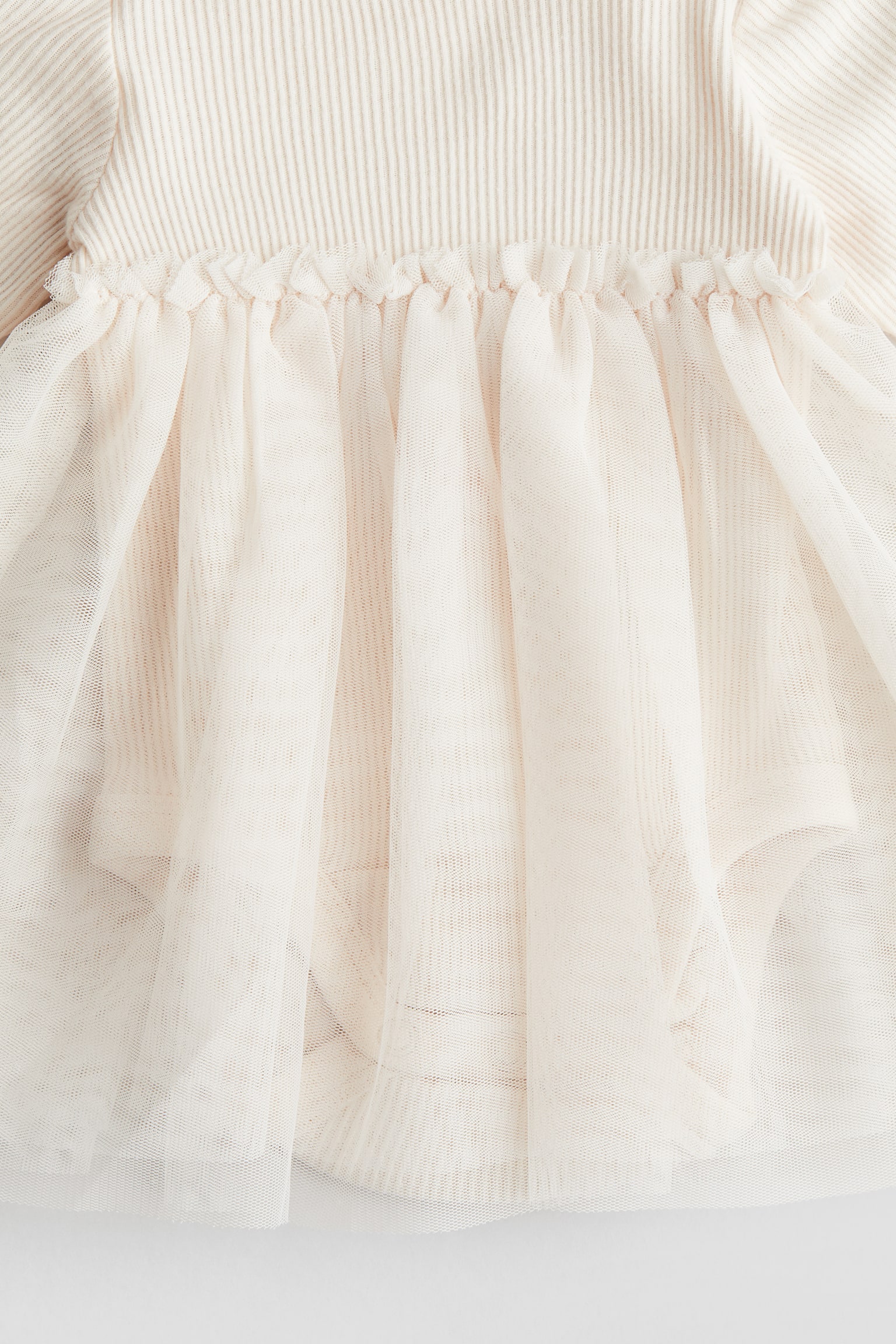 Tulle-skirt bodysuit dress - Light beige - 2