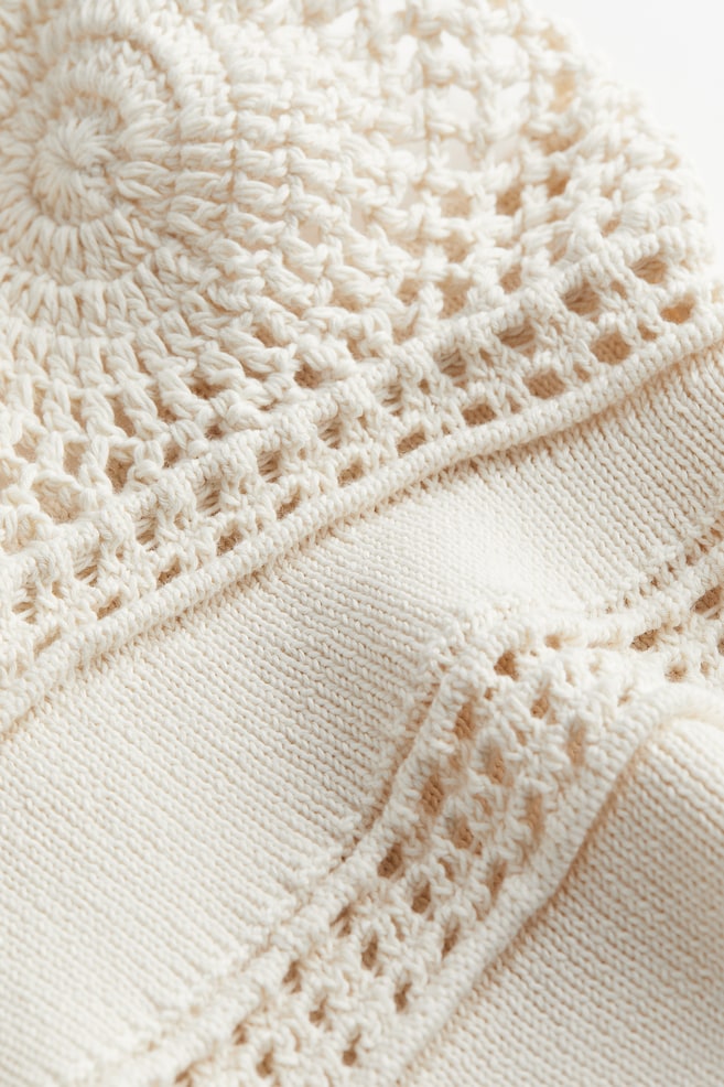 Crochet-look cropped top - Cream - 3