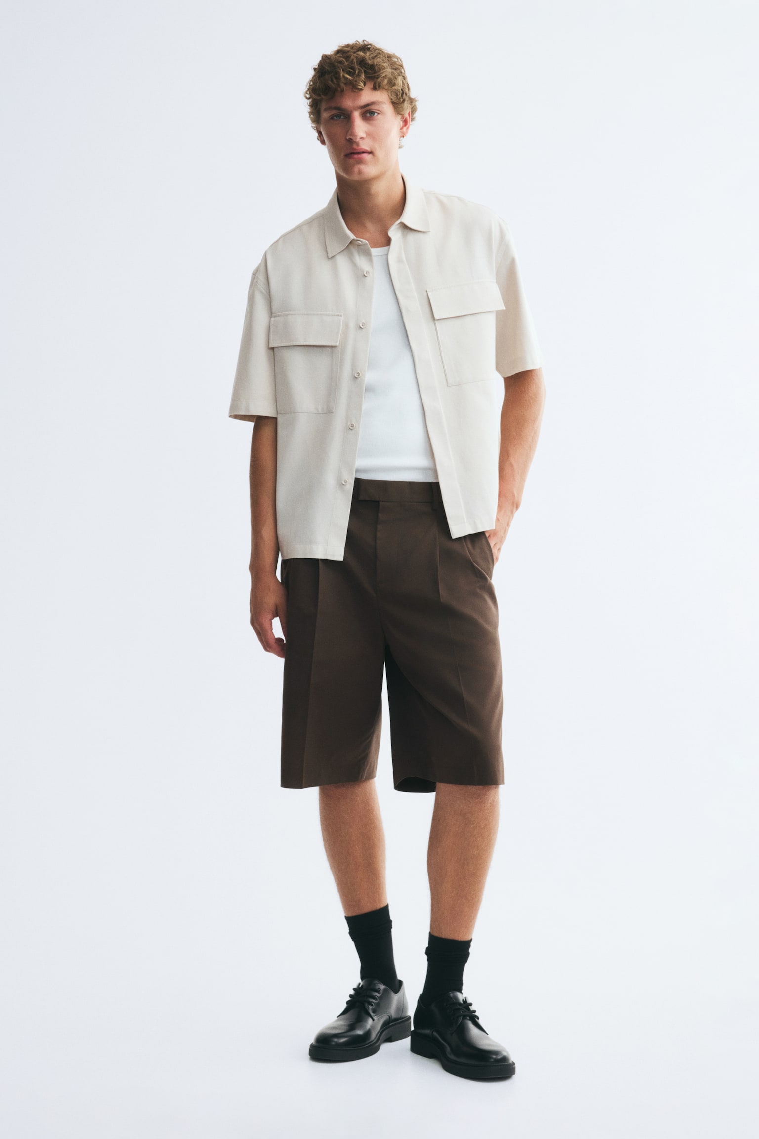 Мужские шорты H&M Loose-Fit Tailored, цвет: Тёмный коричневый — фото 2