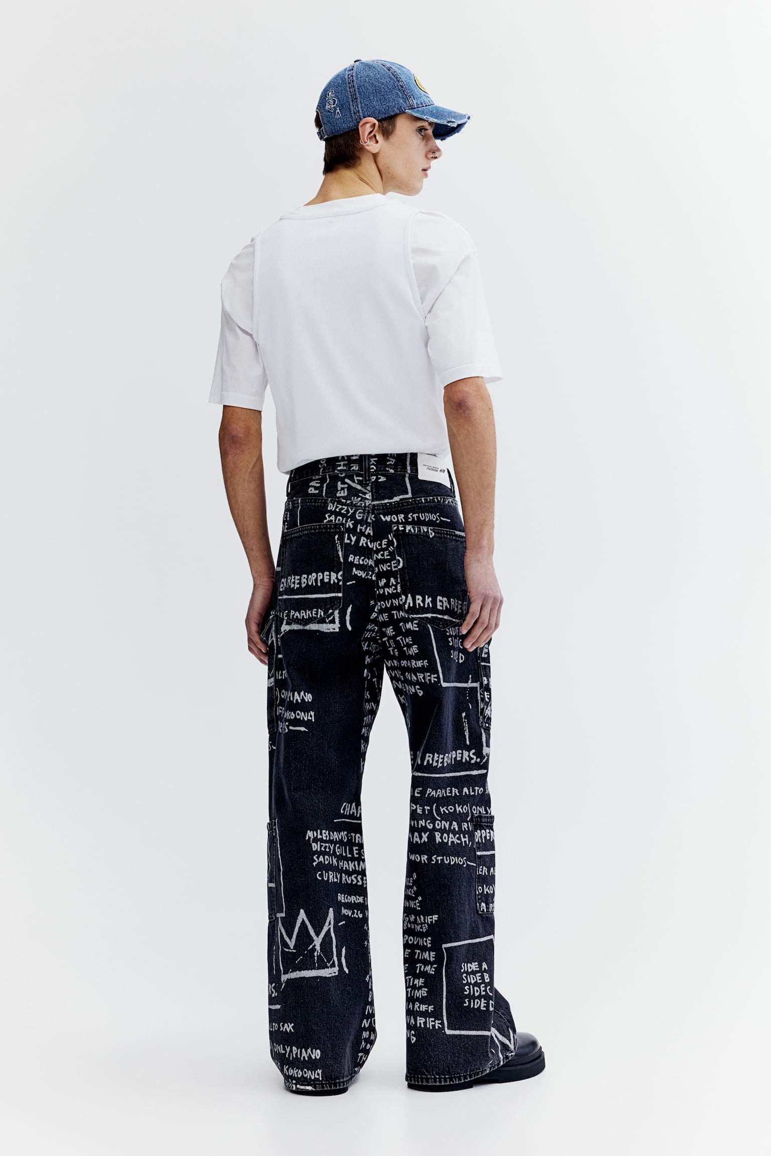 Bootcut Loose Cargo Jeans - Denim black/Basquiat - 3