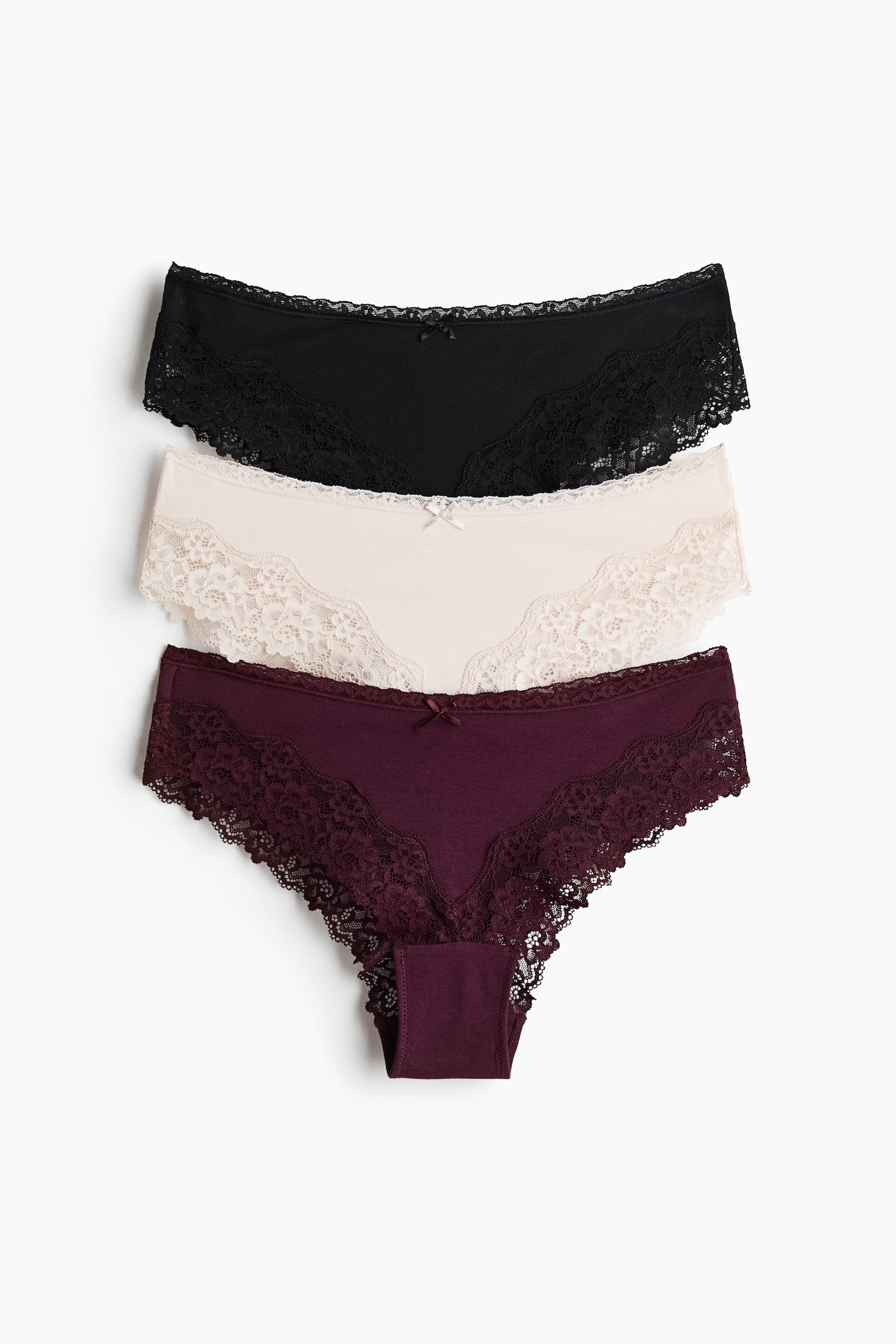 3-pack cotton and lace hipster briefs - Burgundy/Cream/Black/Black/Light blue/Cream/Black/Floral/Cream/Grey marl