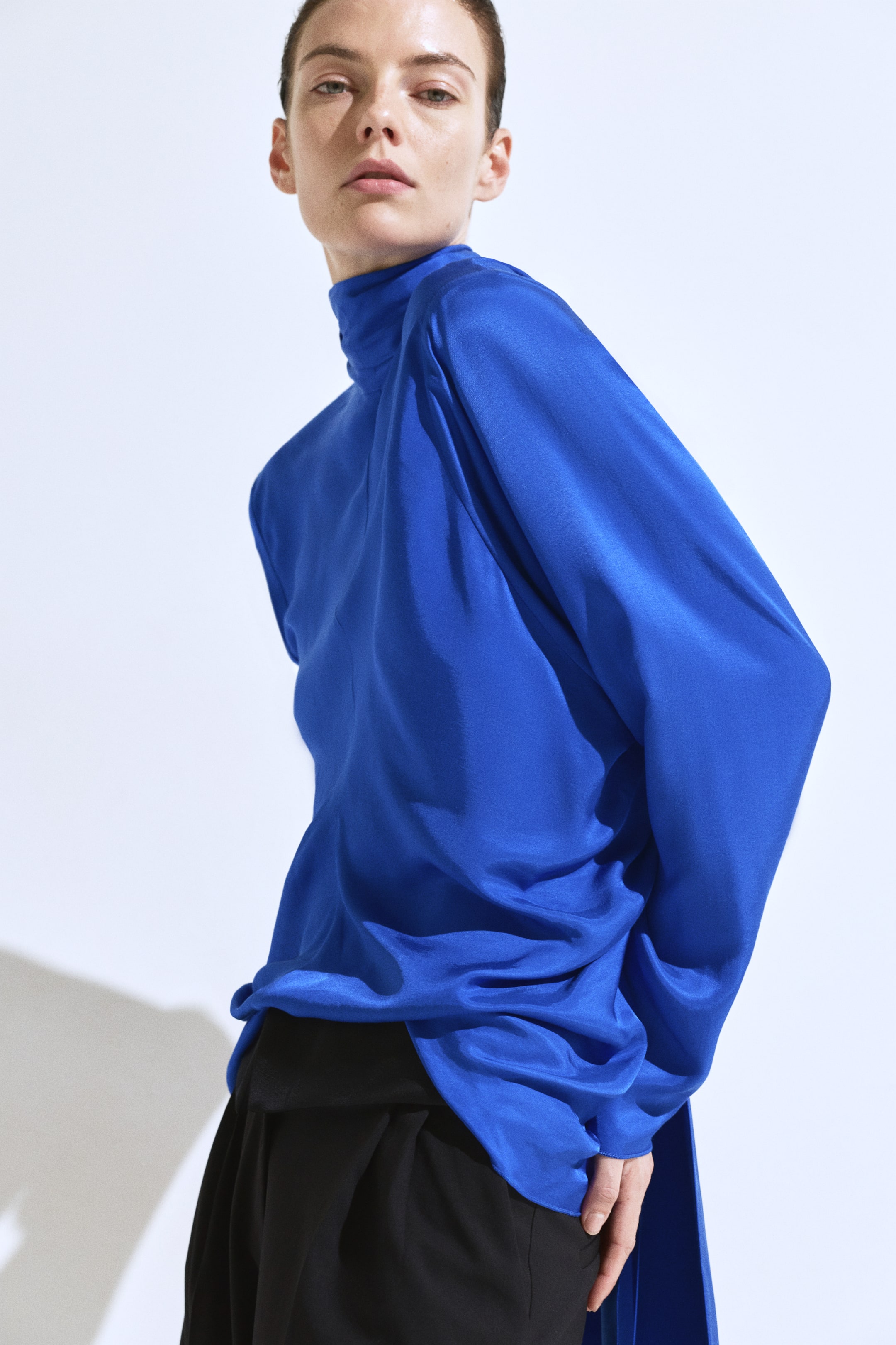 View larger image: Scarf-collar viscose blouse - Bright blue - Ladies | H&M 1