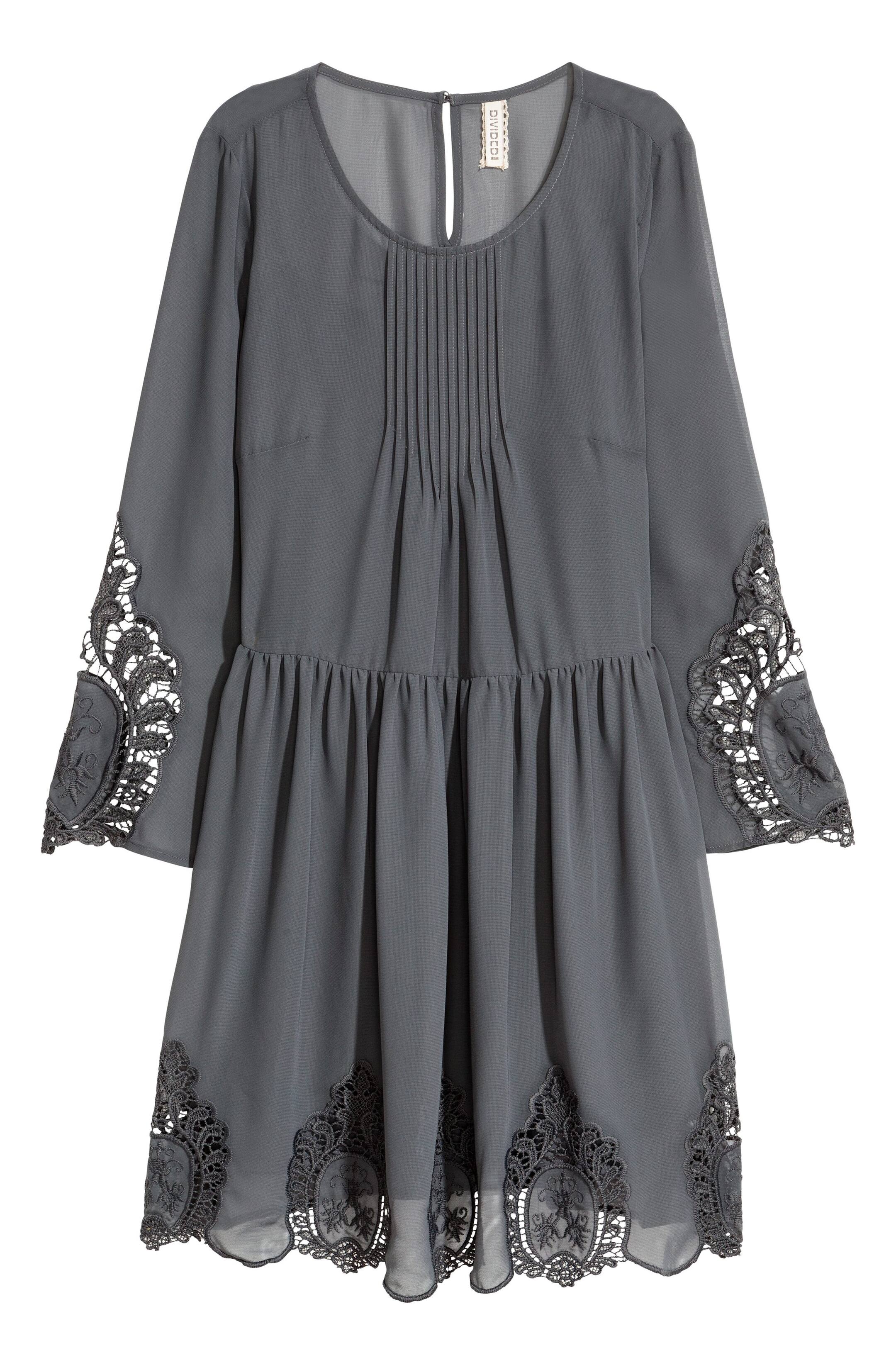 View larger image: Hole-embroidered dress - Dark gray - Ladies | H&M CA 1