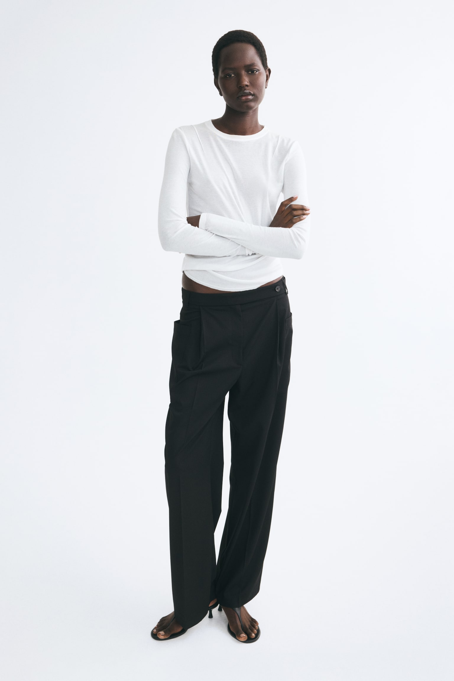 Женские брюки H&M Wide-Leg Dress Pants, цвет: Чёрный — фото 2