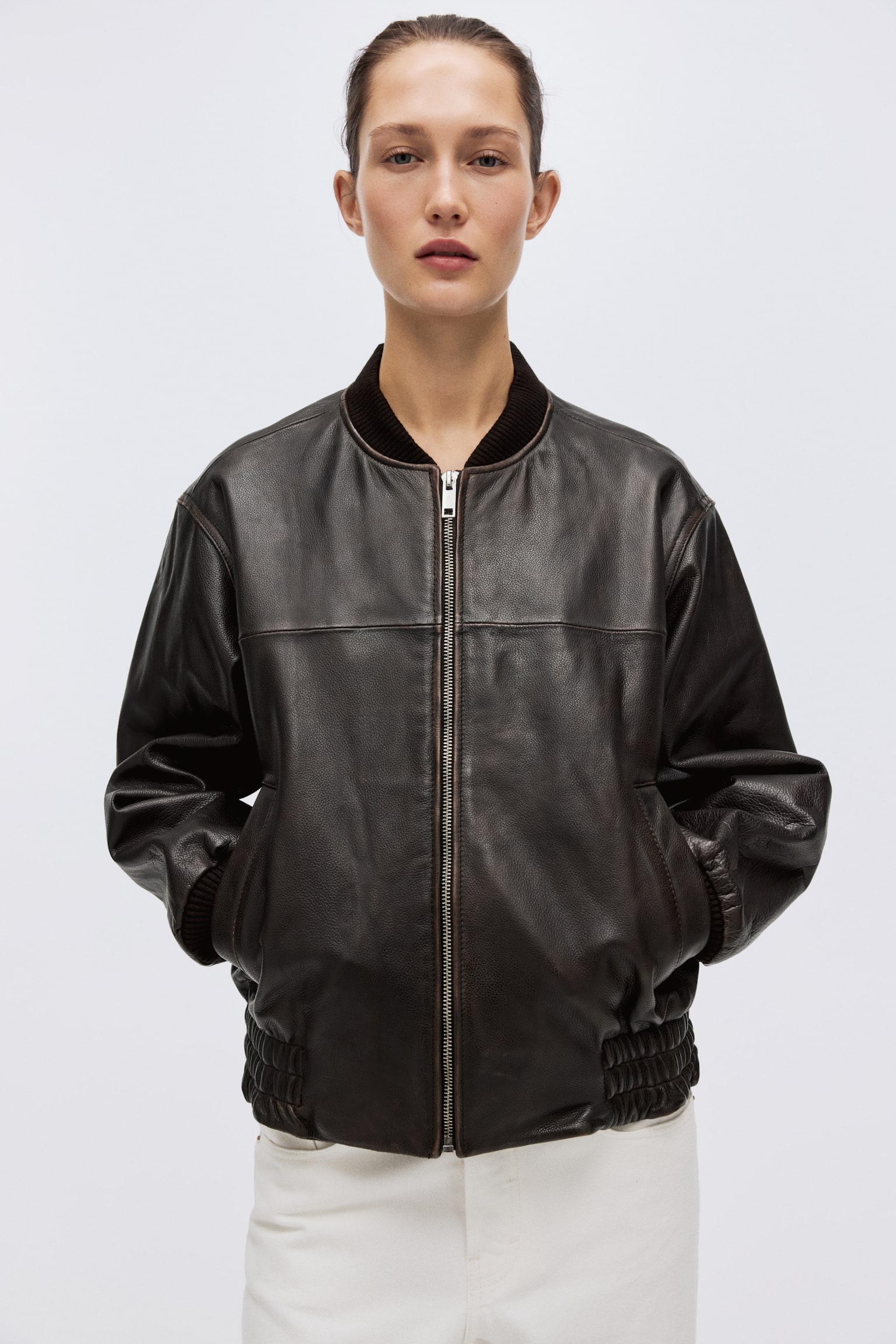 Leather bomber jacket - Dark brown - 4