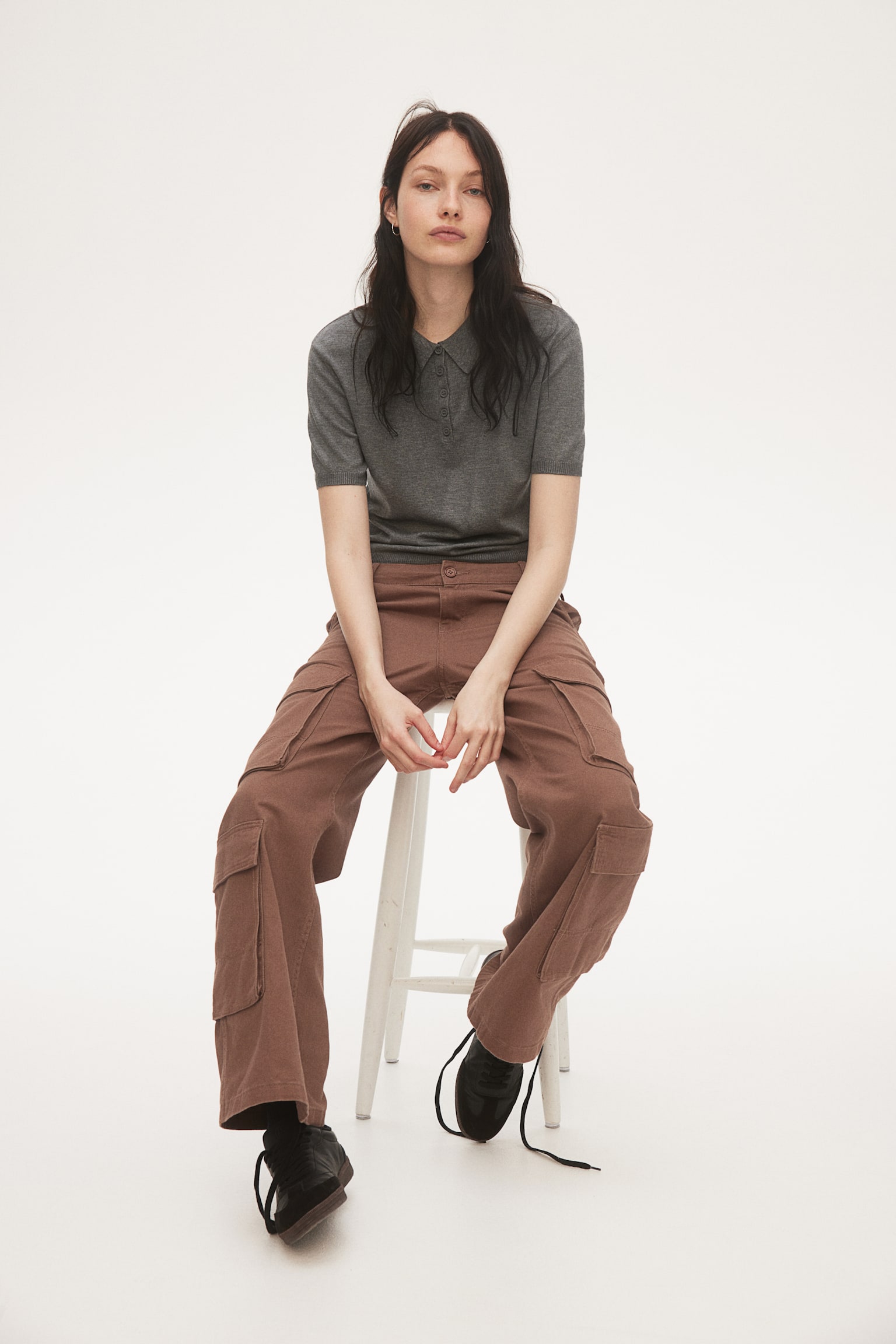 Wide cargo trousers - Brown/Dark khaki green/Beige - 1