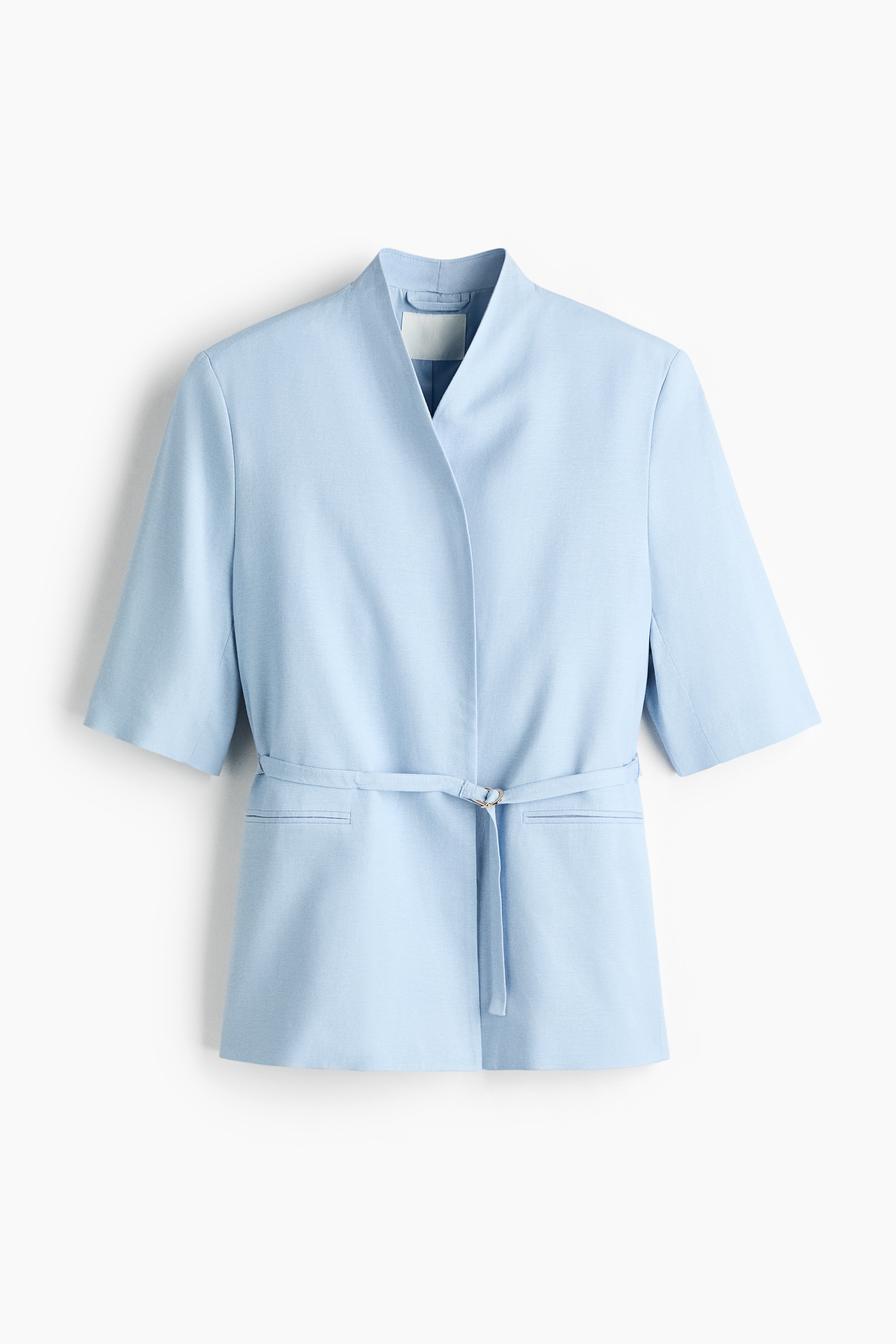 Short-sleeved linen-blend blazer - Light blue