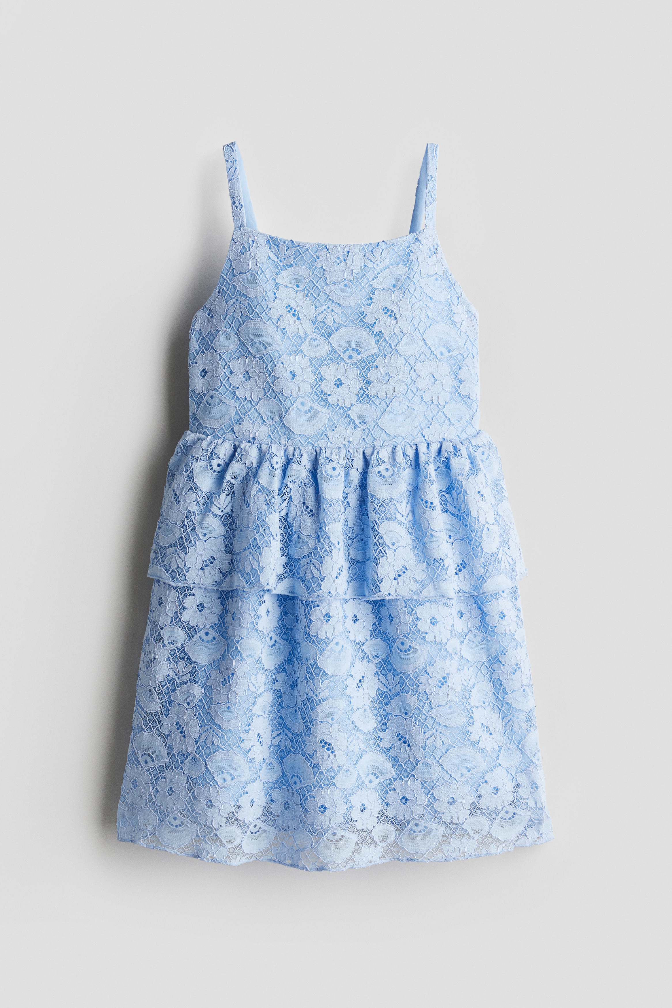 Flounce-trimmed lace dress - Light blue/Pink/Cream