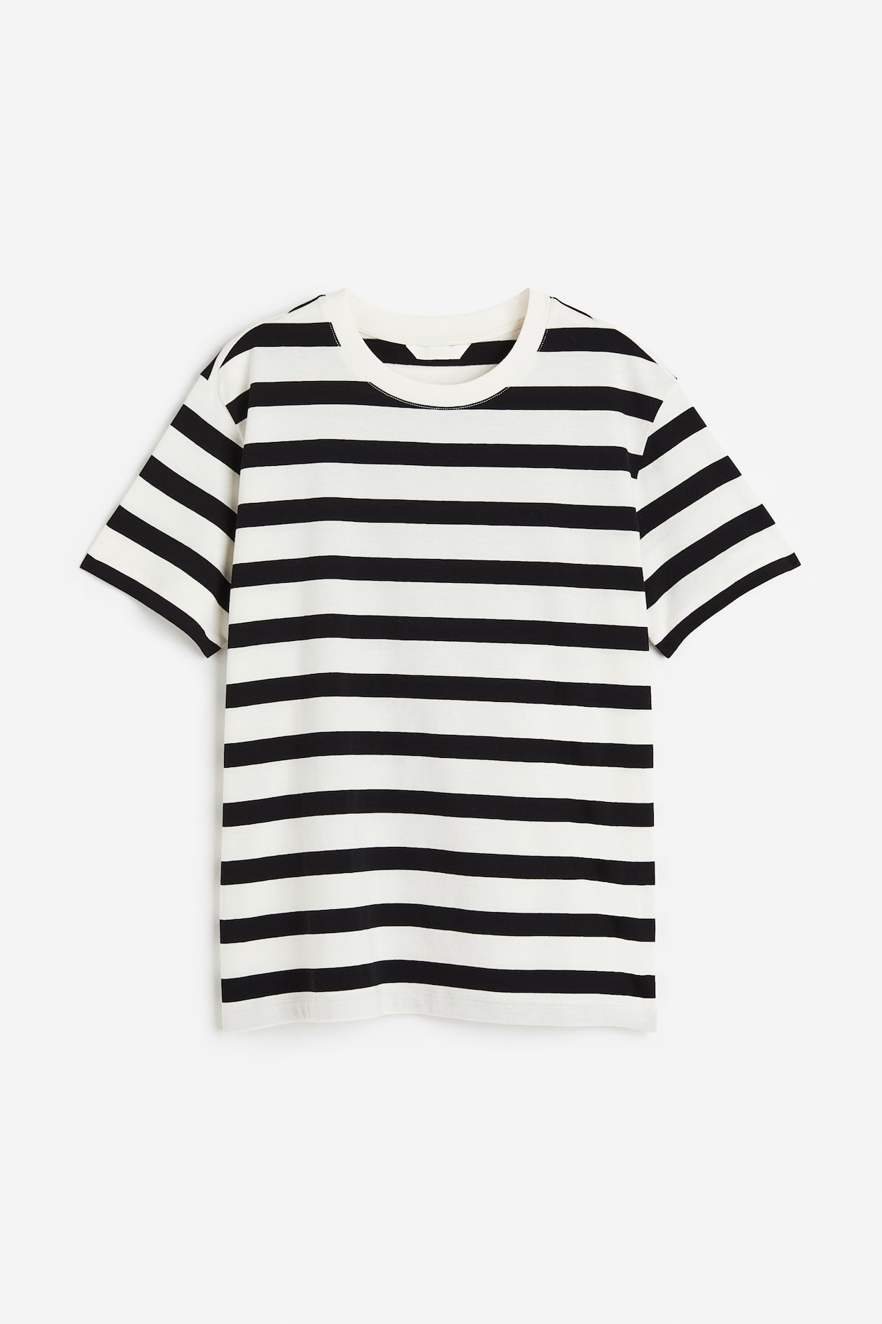 Cotton T-shirt - Round neck - Short sleeve - White/Striped - Ladies | H ...