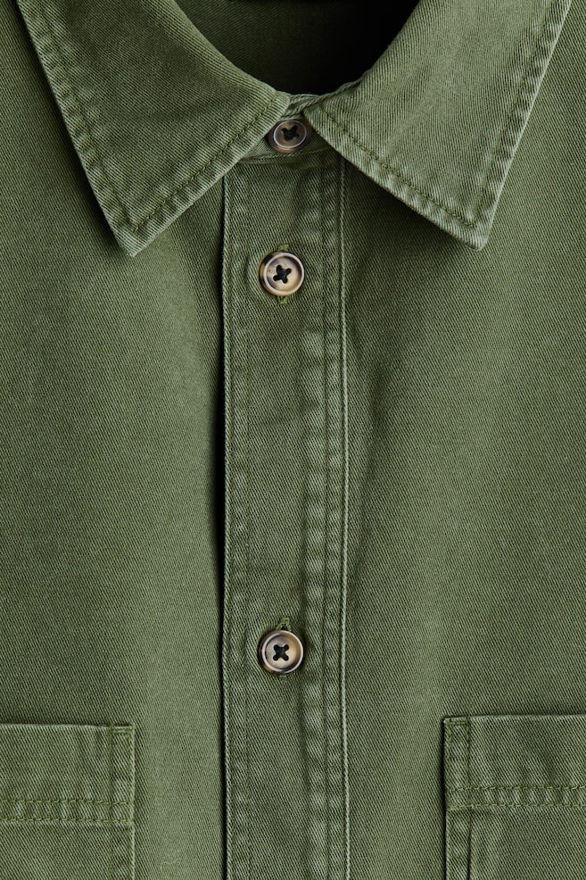 Relaxed-Fit Denim Shirt - Khaki green/Light denim blue - 3