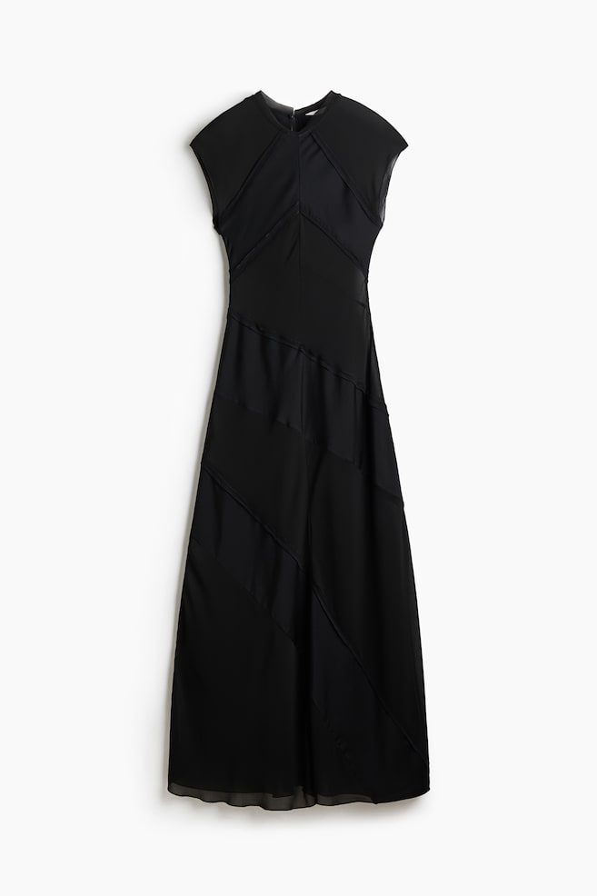 Dual-Fabric Maxi Dress - Black - 1