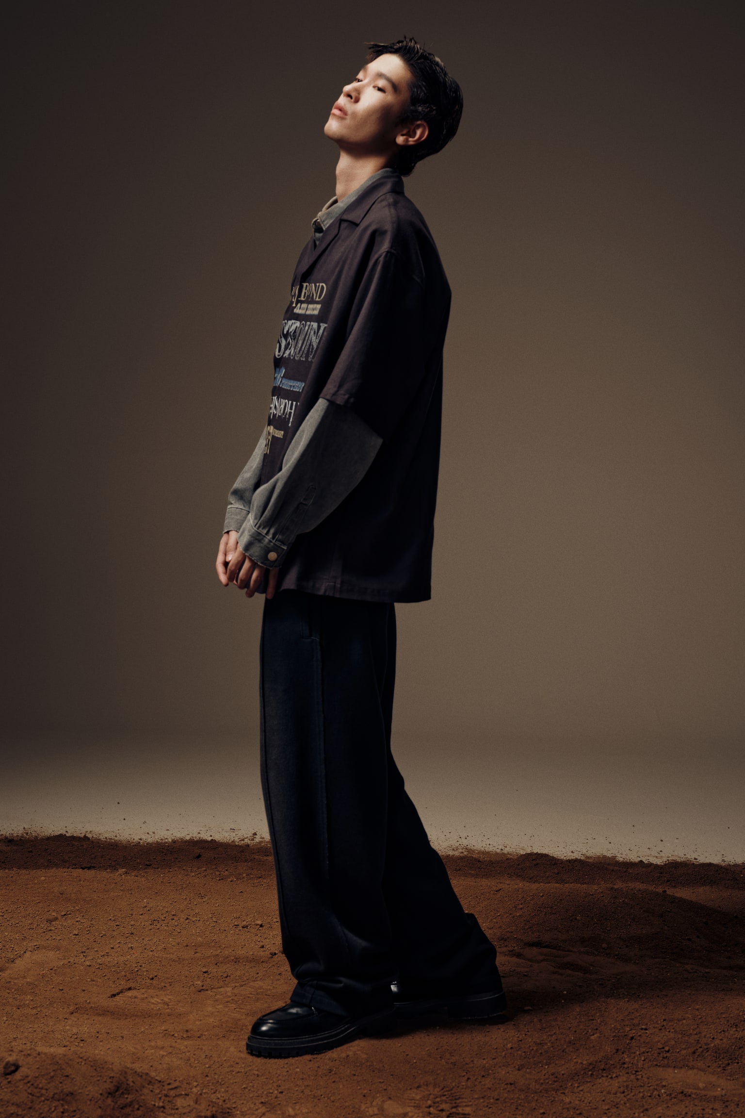 寬鬆剪裁休閒襯衫 - 黑色/Rustbound/深紫色/Rustbound/米色/印花 - 5