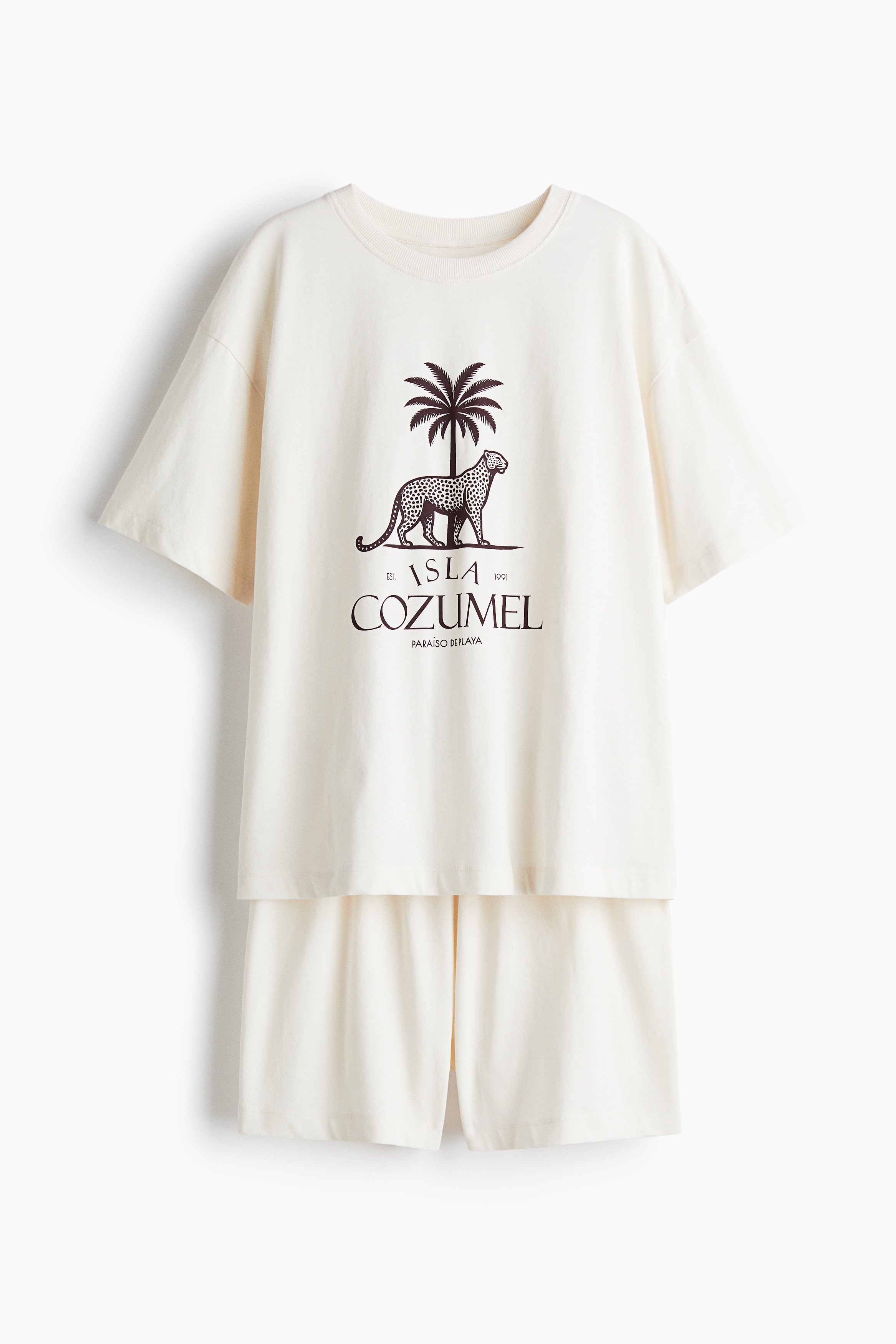 Pyjamas med tryck - Crèmevit/Isla Cozumel/Crèmevit/Citroner/Ljusrosa/Seoul/Vit/Randig/Crèmevit/Morning society/Crèmevit/Prickig/Persikorosa/Blommig/Ljusturkos/Ljusgråmelerad/Tokyo/Ljusbeige/Crèmevit/Hjärtan