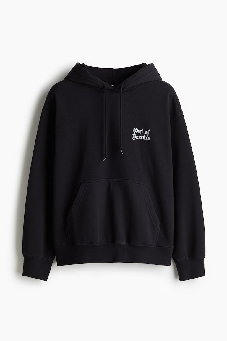 Loose Fit Printed hoodie Black/Out of Service Men H&M IN