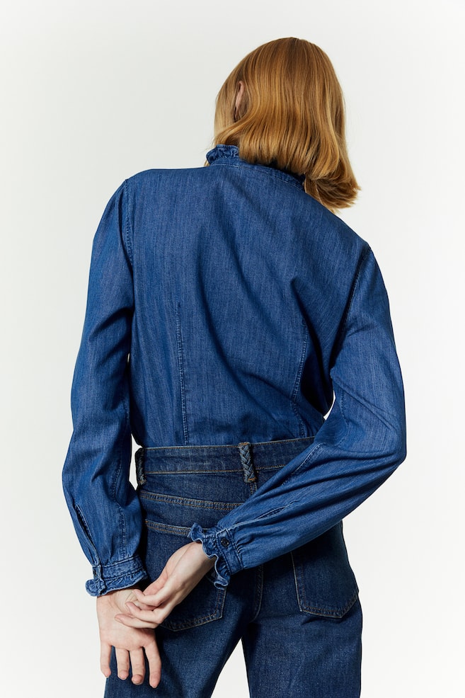 Frill-trimmed denim blouse - Denim blue - 5