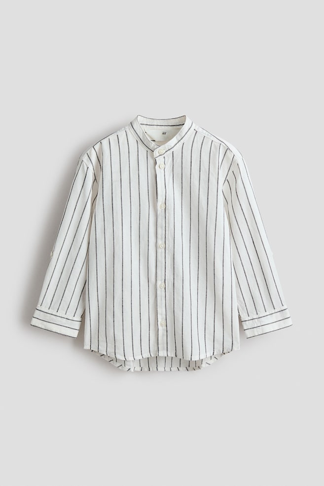 Cotton Band Collar Shirt - White/striped/Cream/striped/White/green striped/Cream/dinosaurs/Natural white/cars/White/green striped/Light blue - 1