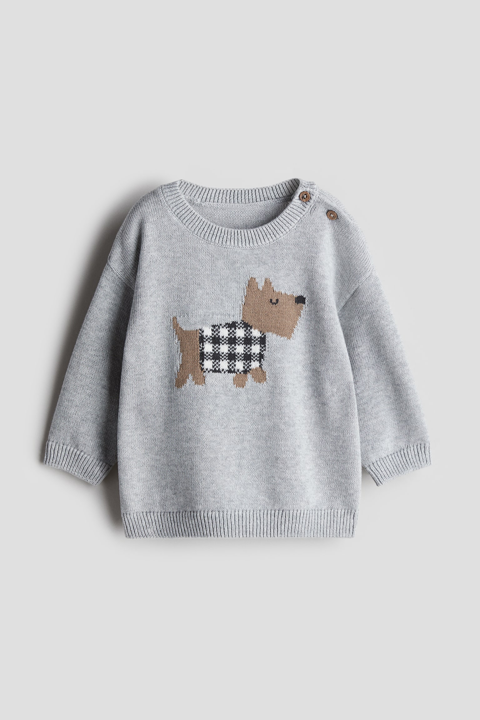 Cotton-knit jumper - Grey/Dog/Green/White/Dinosaurs/Beige/Striped/Dark grey/Dark red/Striped/Beige/Fox - 1