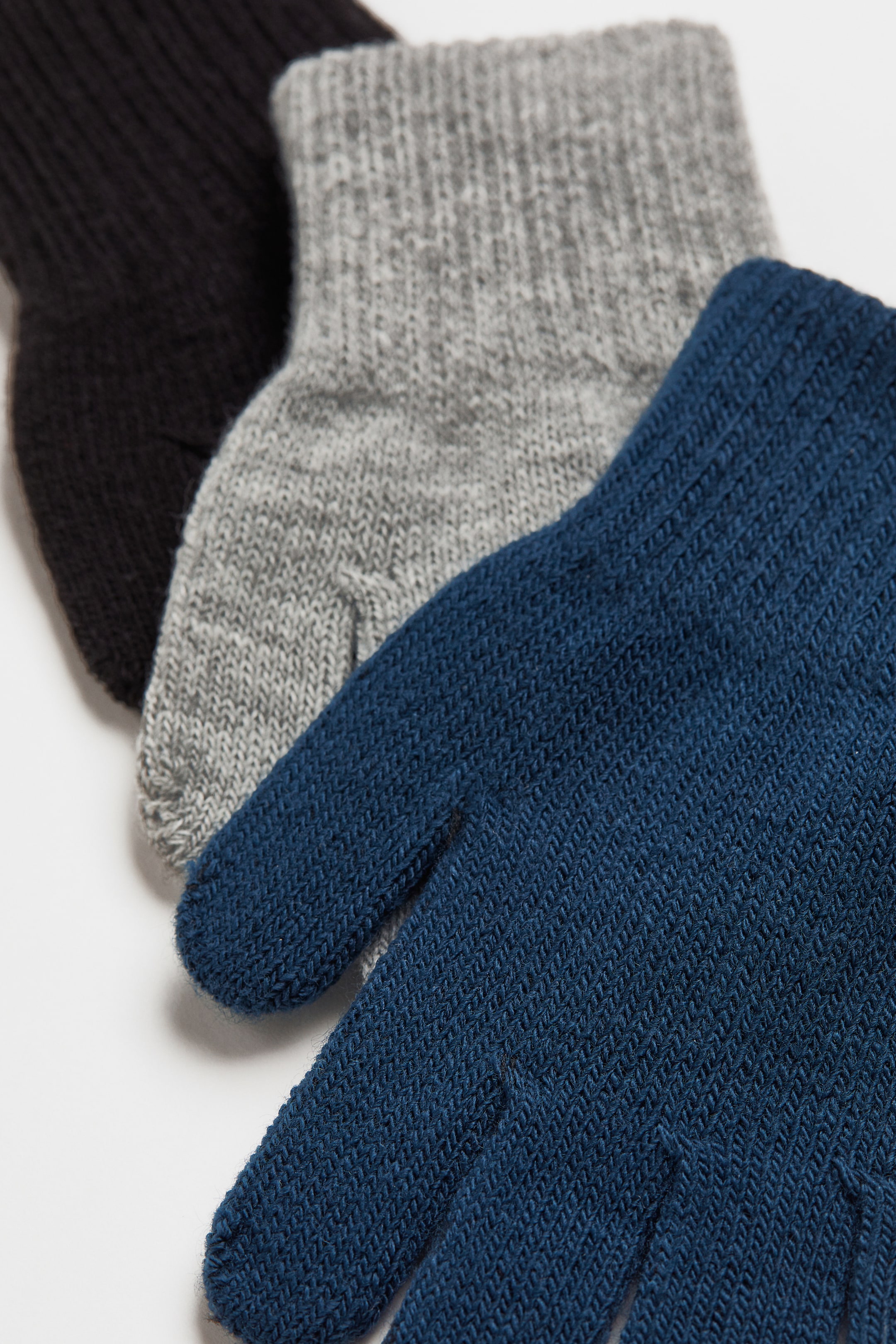View larger image: 3-pack gloves - Navy blue/Black/Light grey - Kids | H&M GB 2
