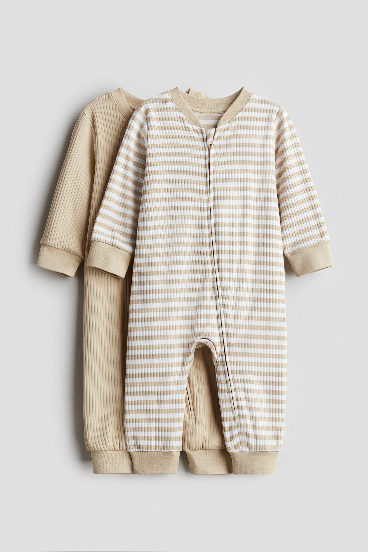 2-pack cotton sleepsuits - Light beige/White striped - Kids | H&M GB