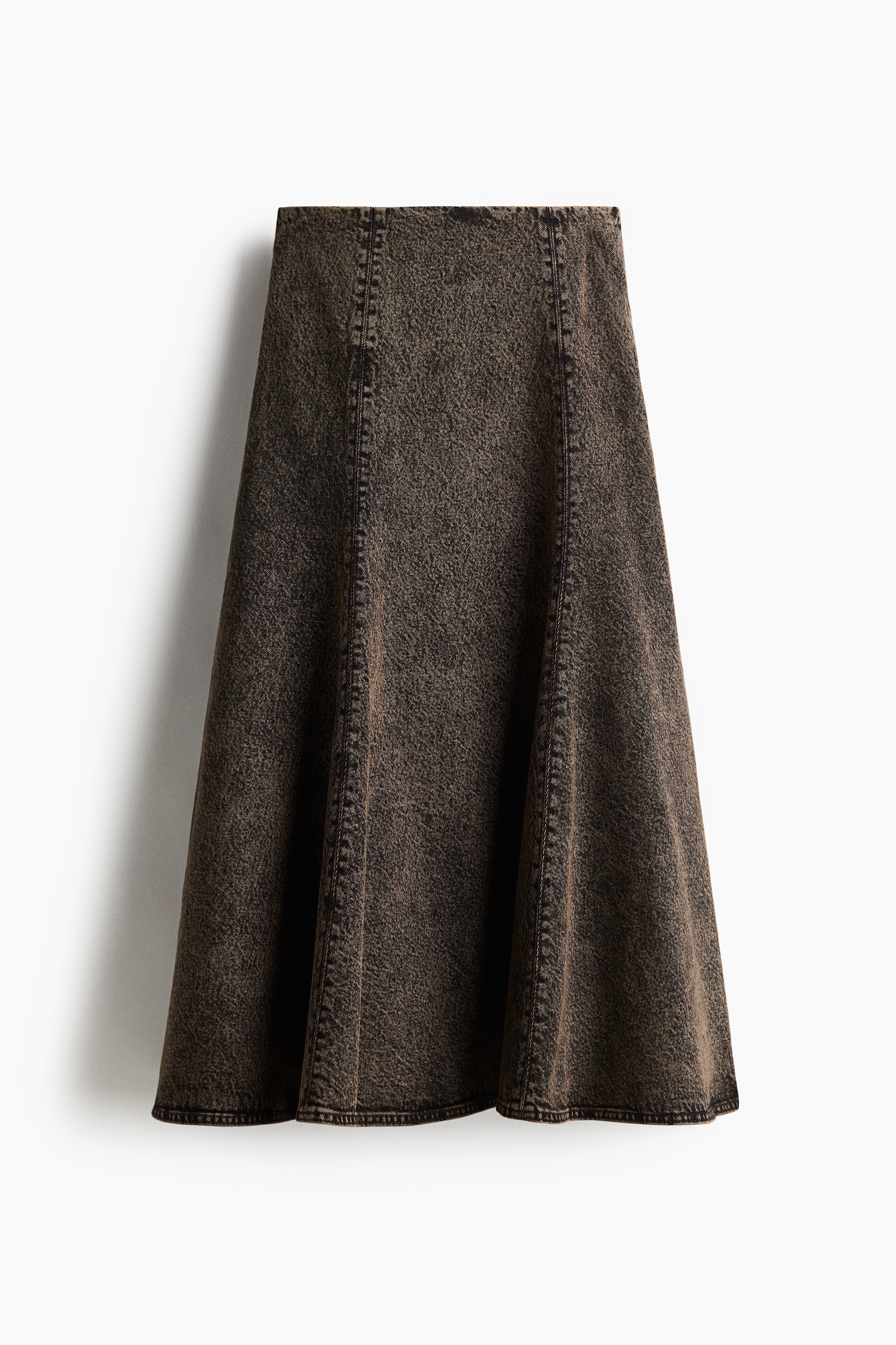 Flared denim skirt - Dark brown/Washed out/Dark denim blue