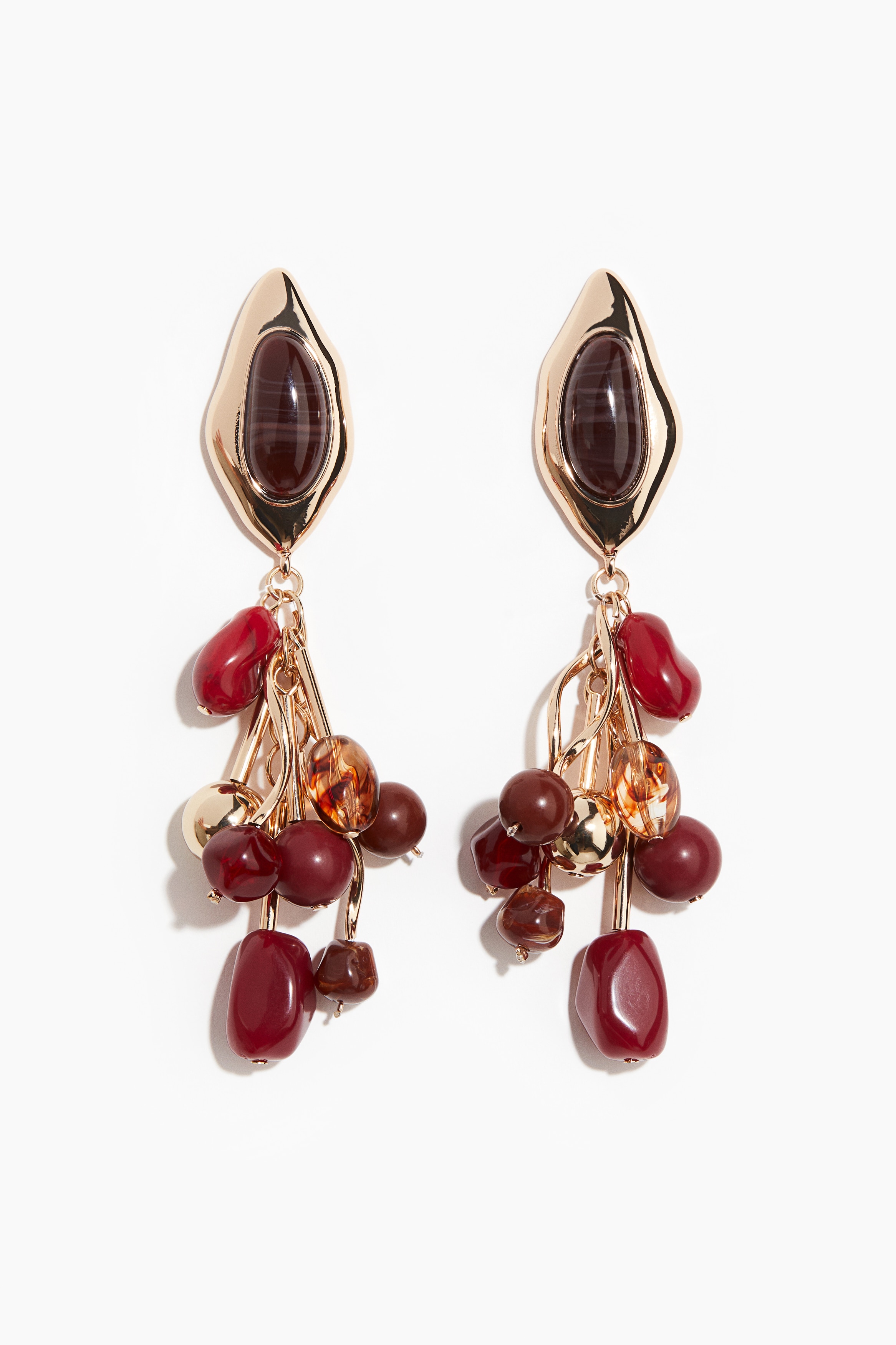 Long cluster earrings - Gold-coloured/Red