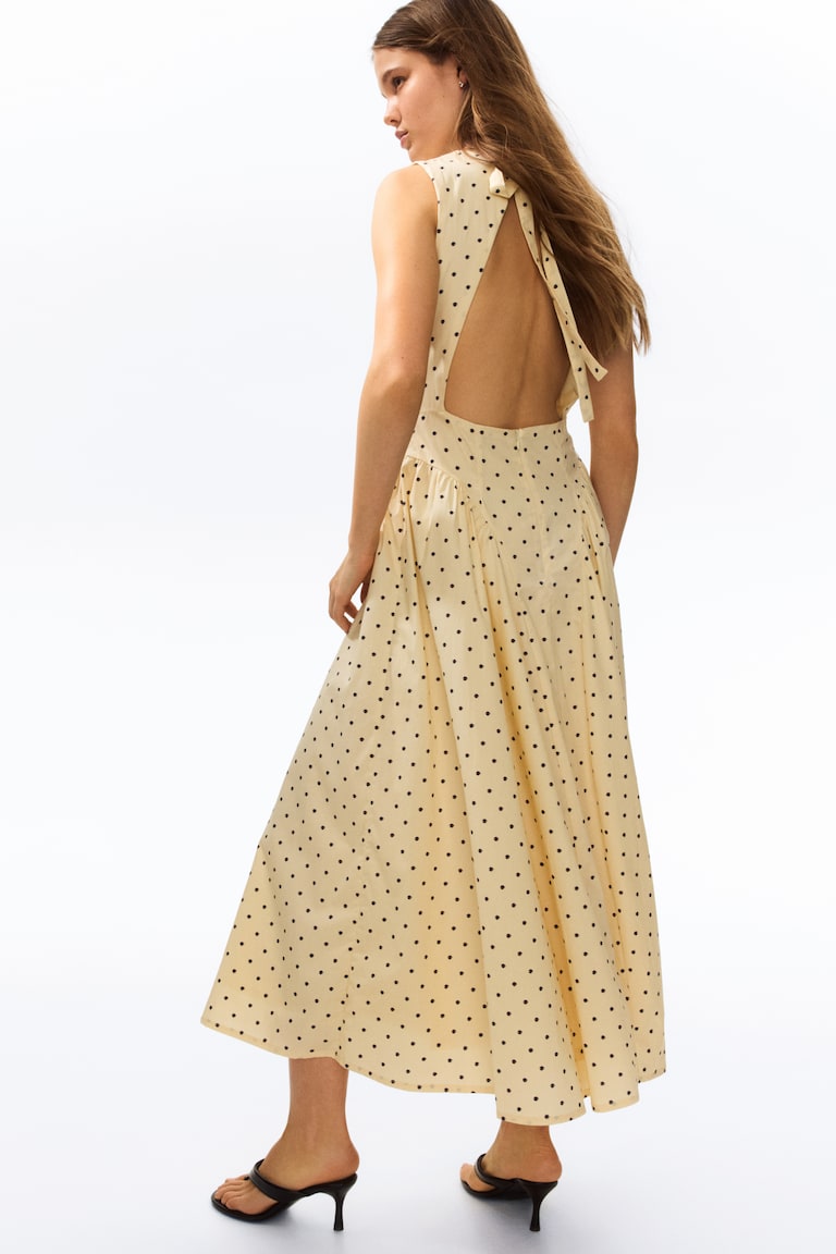 Women's Pale yellow/polka dot Open-Back Poplin Dress | H&M US