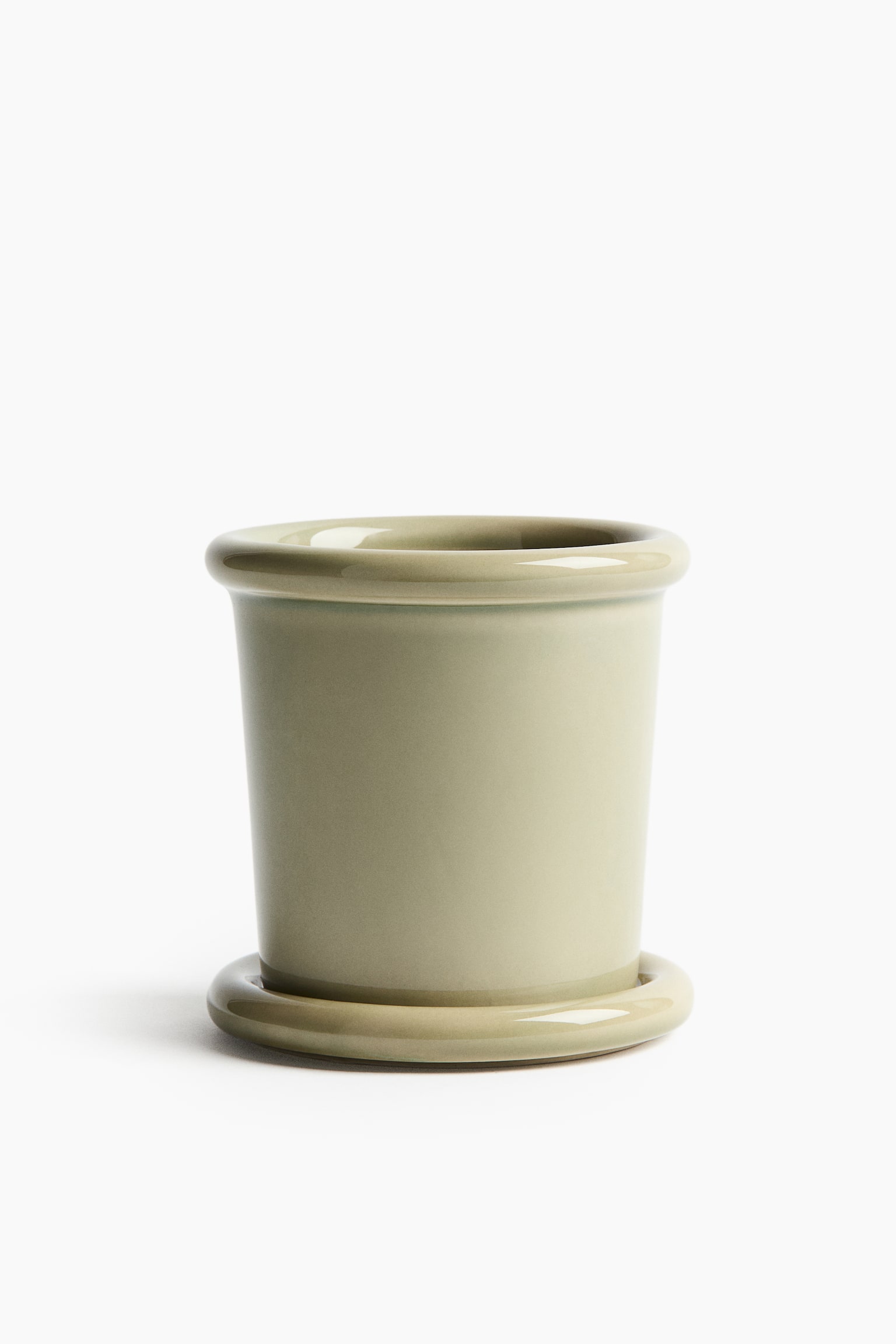 Extra-Small Stoneware Plant Pot with Saucer - Light green