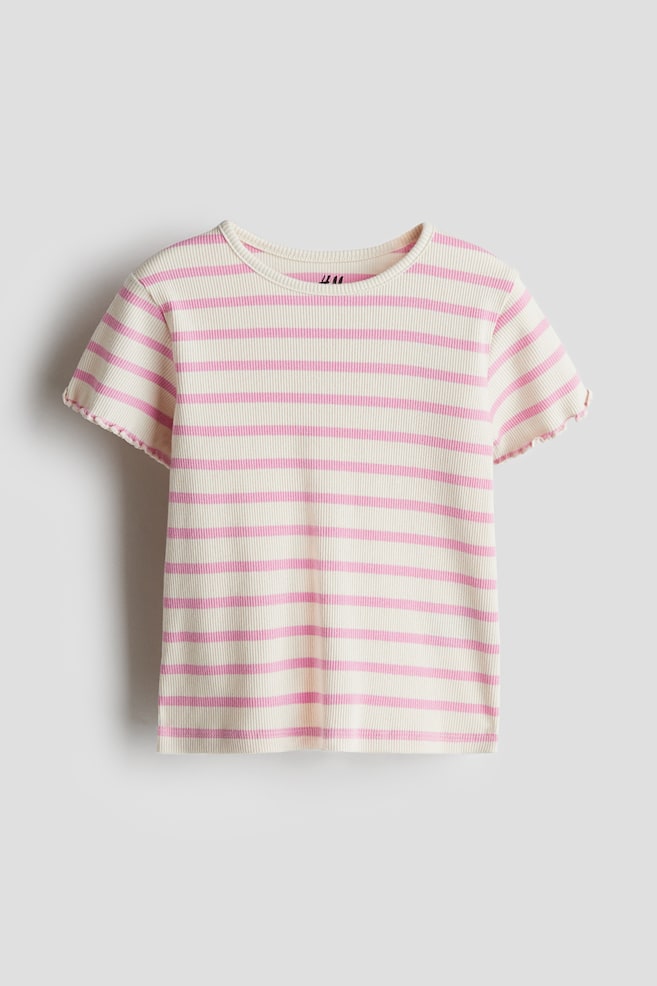 Top van ribtricot - Lichtbeige/gestreept/Wit - 1