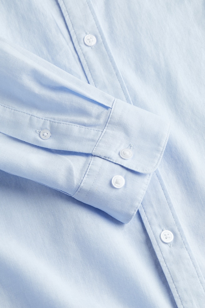 Regular Fit Bestefarskjorte i linmiks - Lys blå - 6