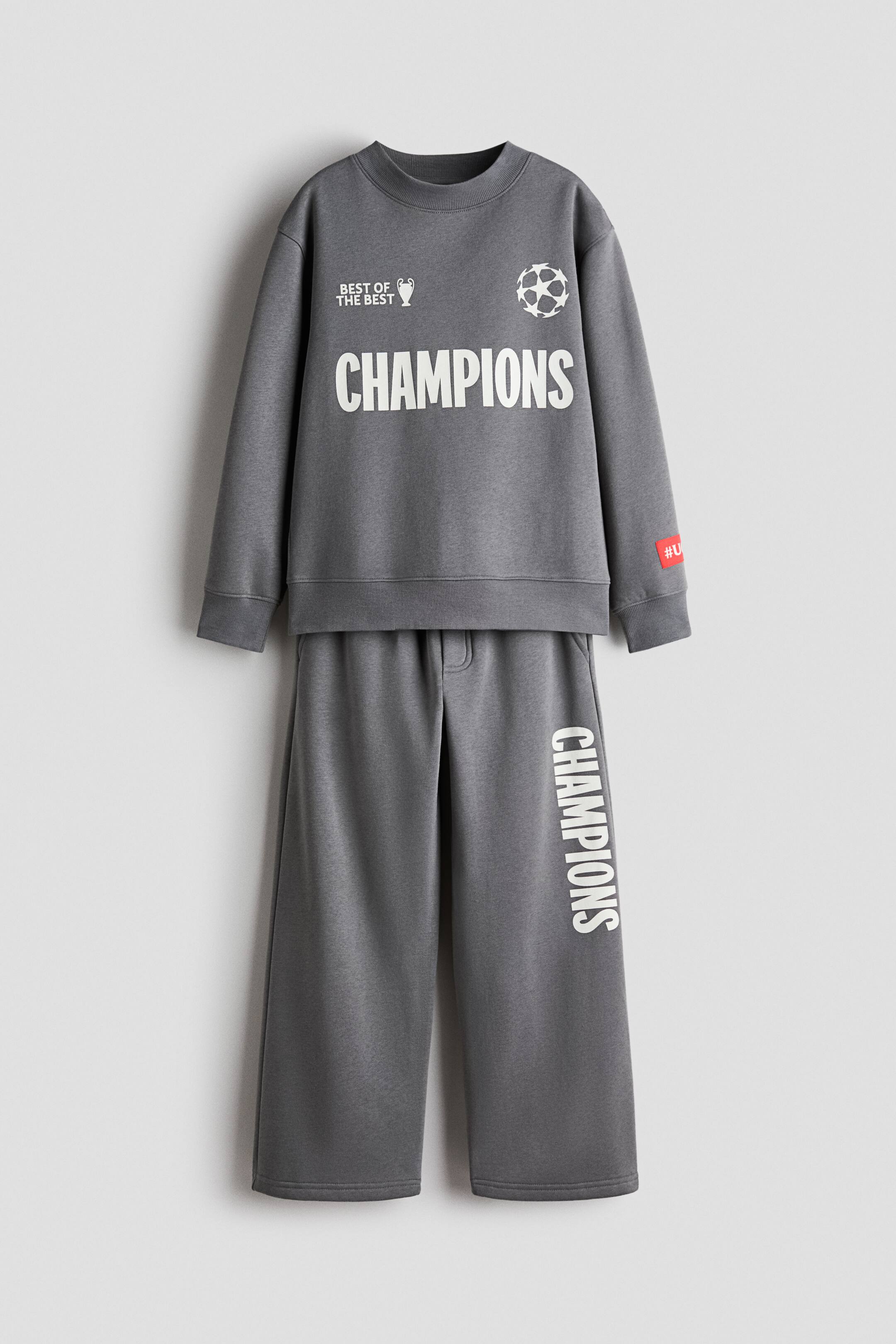 View larger image: 2-piece printed sweatshirt set - Grey/UEFA Champions League® - Kids | H&M 1
