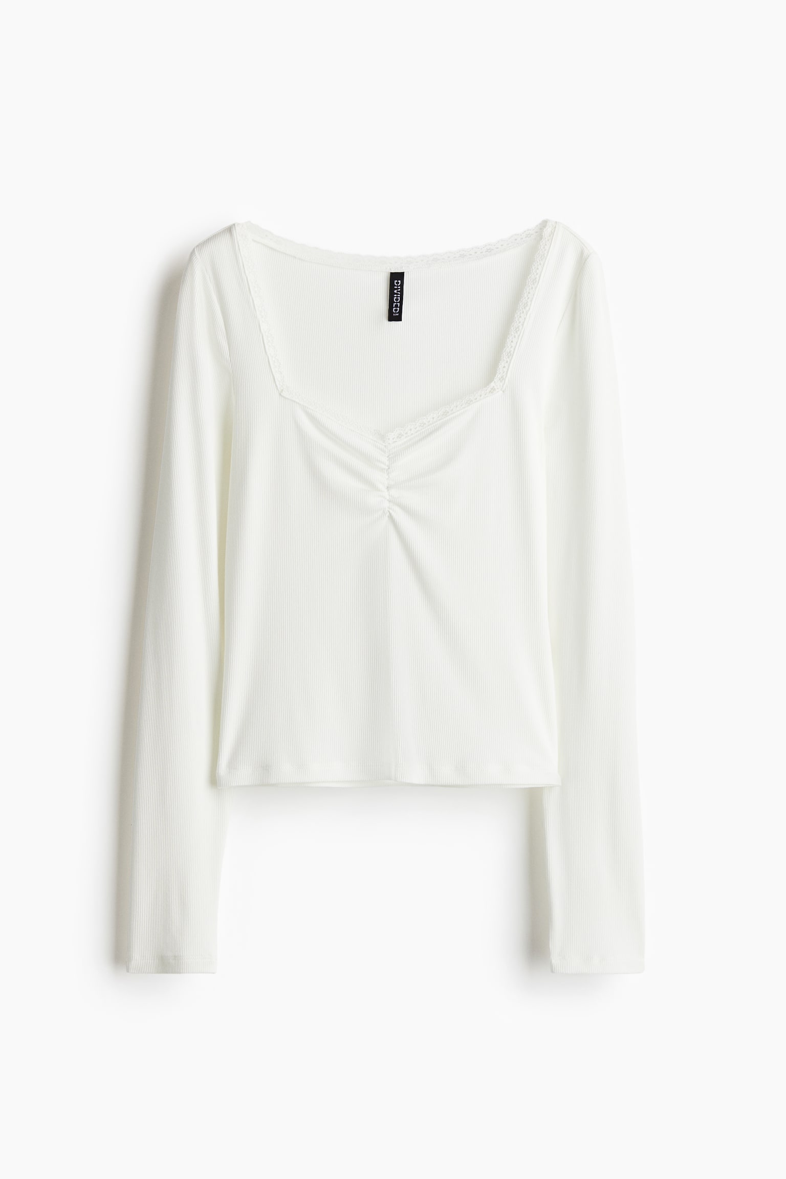 Женский топ H&M Lace-Trimmed Ribbed Top, цвет: Кремовый — фото 1